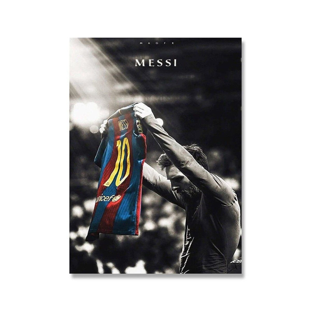 JUSTGOODMOOD Poster Fußball Lionel Messi Nummer 10 bei Fc Barcelona als Deko Print ohne Ra, (1 St)