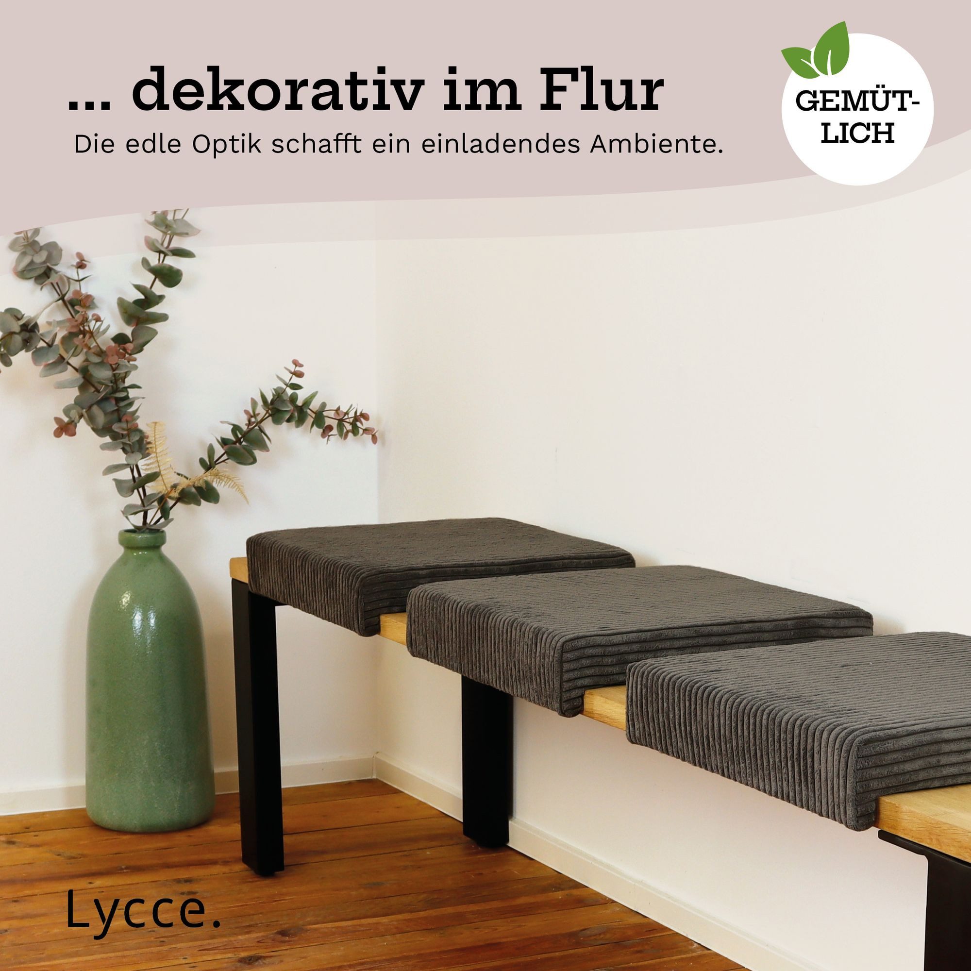 Lycce Bankauflage Bankauflage Klemmkissen 1 Leiste, Cordstoff extra Polsterung, (1 St), für Banktiefe ab 35 cm, verrutscht nicht, versch. Farben – Bild 5 von 5