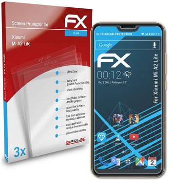 atFoliX Schutzfolie Displayschutz für Xiaomi Mi A2 Lite, (3 Folien), Ultraklar und hartbeschichtet