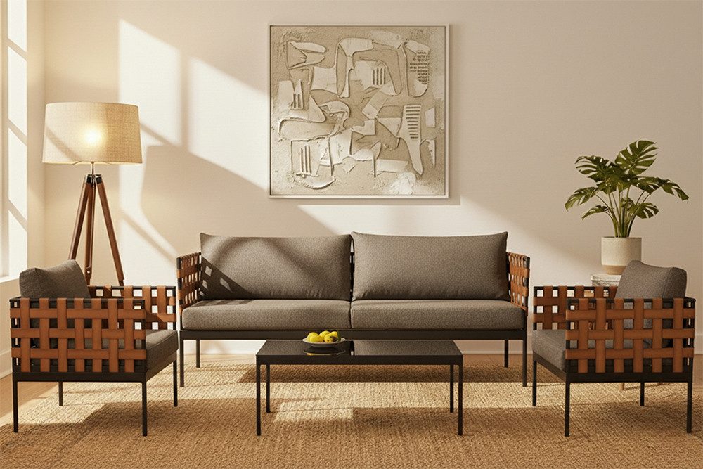riess-ambiente Loungesofa UNIQUE 185cm schwarz / braun / grau · Outdoor-2-Sitzer aus Aluminium, Einzelartikel 1 Teile, inkl. Kissen · wetterfest · Balkon/Terrasse/Garten · Rattan-Geflecht