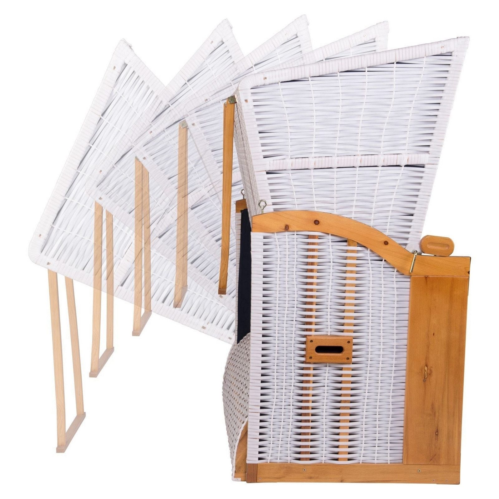 Strandkorb Hanse Strandkorb Strandkorb Ostsee XXL 120 cm Weiß Blau Kariert - zerlegt, BxTxH: 120x110x160 cm, Volllieger, Ostsee-Modell, (1-tlg), Stabiles Wacholder mit handgefertigtem Polyrattangeflecht