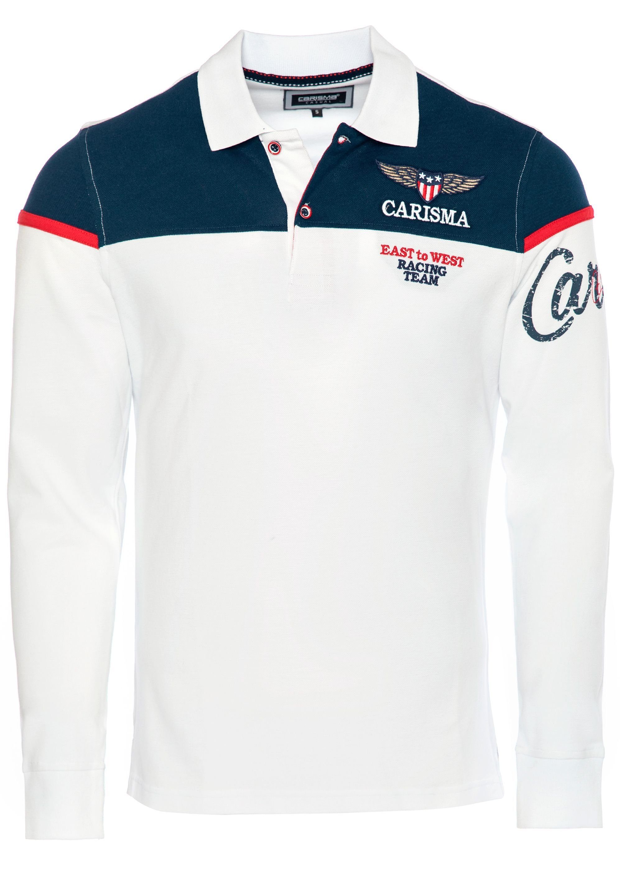 CARISMA Poloshirt mit Stickerei Rugby Team White