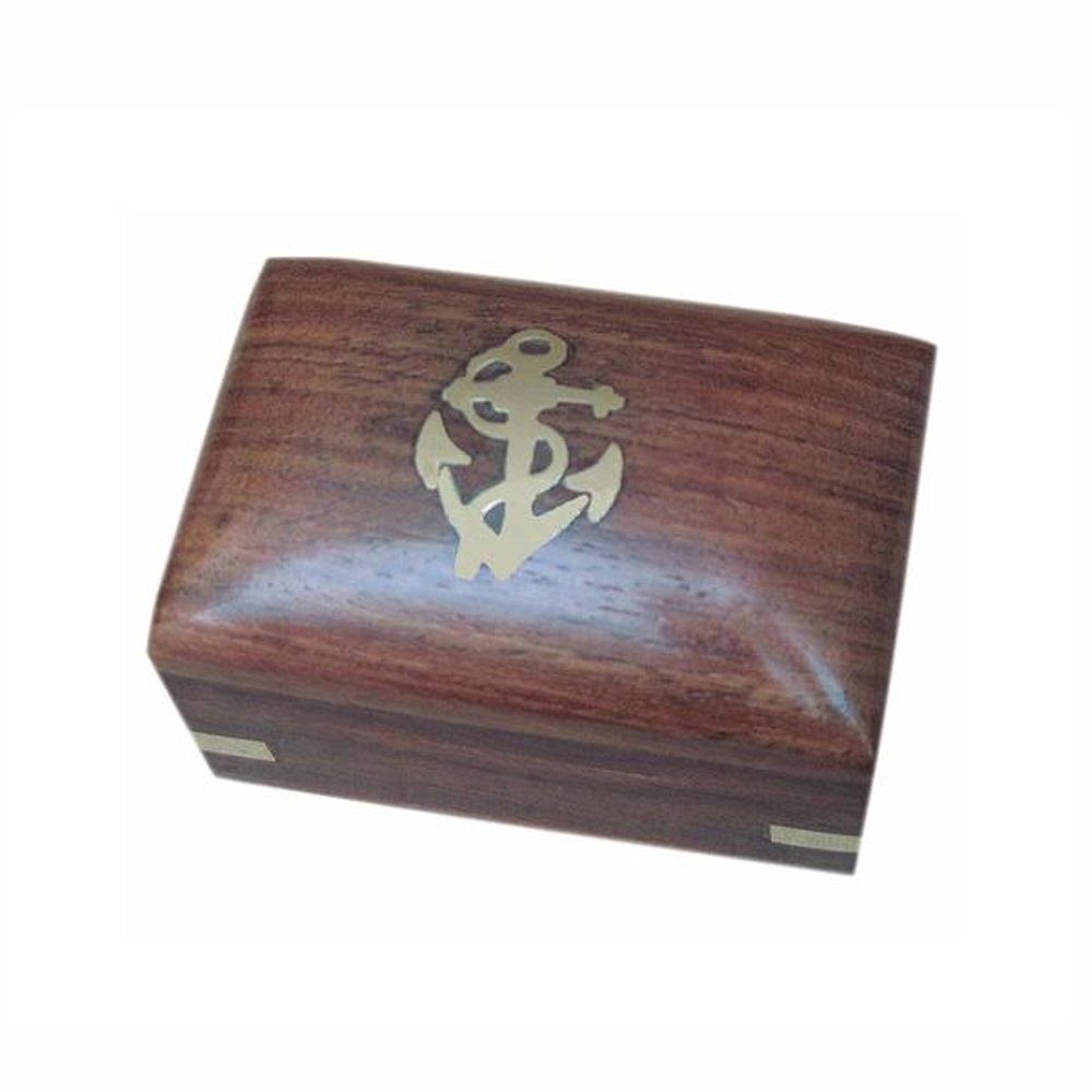 Linoows Dekoobjekt Maritime Holzbox, Box aus Sheesham Holz 7,5 cm. (1 St), Holzbox mit Messingeintarsie im Deckel