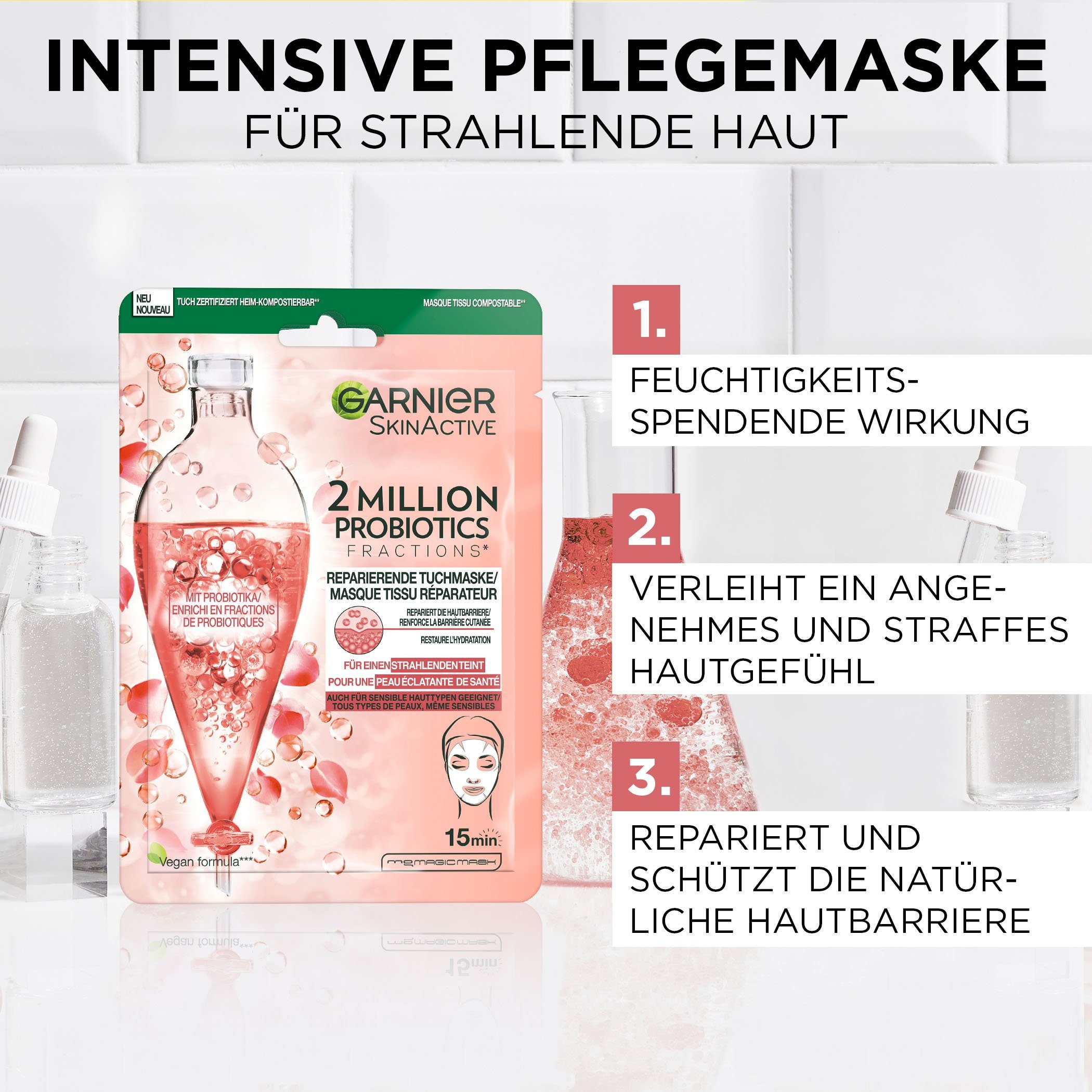GARNIER Tuchmaske SkinActive Reparierende Tuchmaske, Auch für sensible Haut, beruhigende Wirkung, pflegt