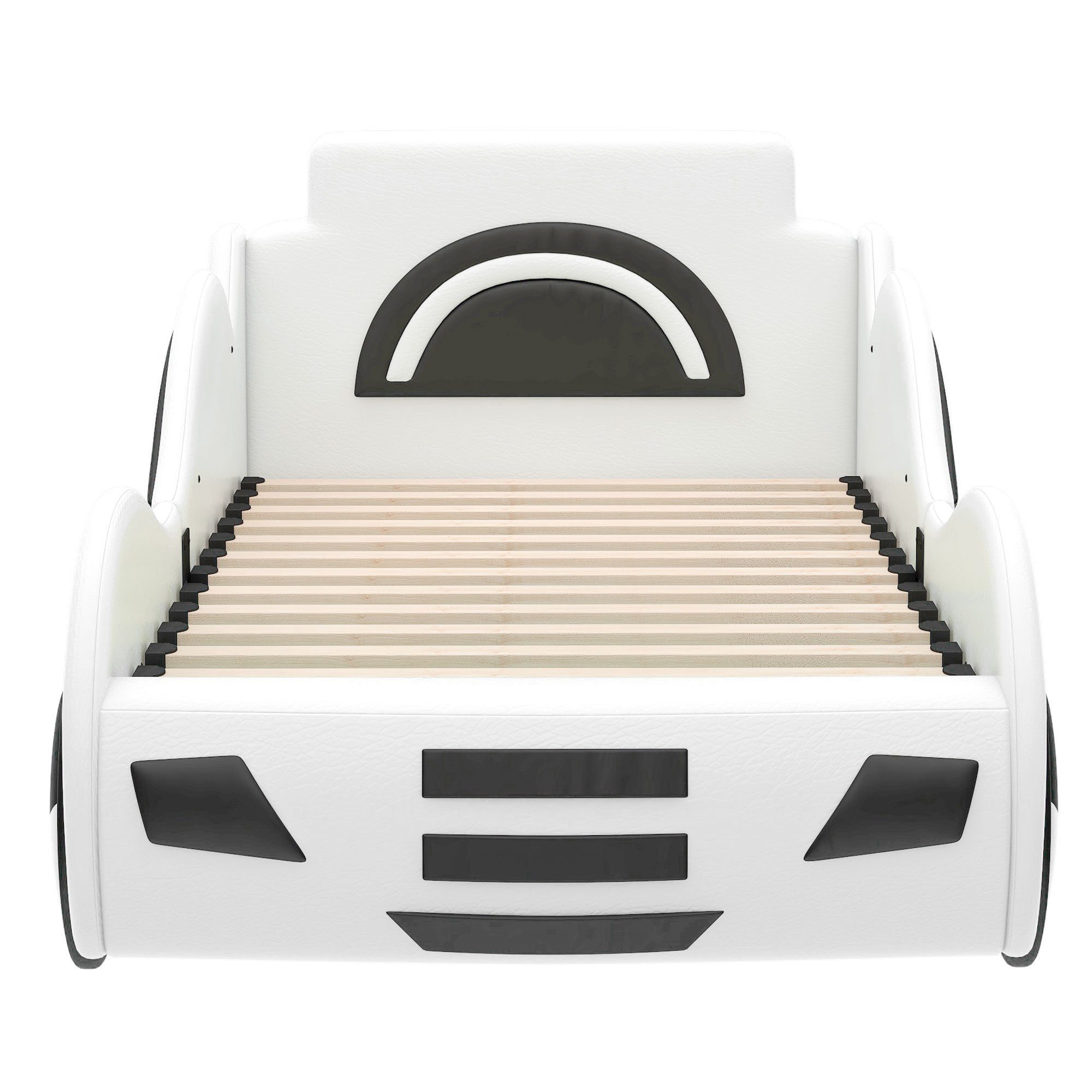 Kunstleder Hydraulisches Stauraum mit Flieks 90×200cm Weiß Kinderbett Autobett, Spielbett