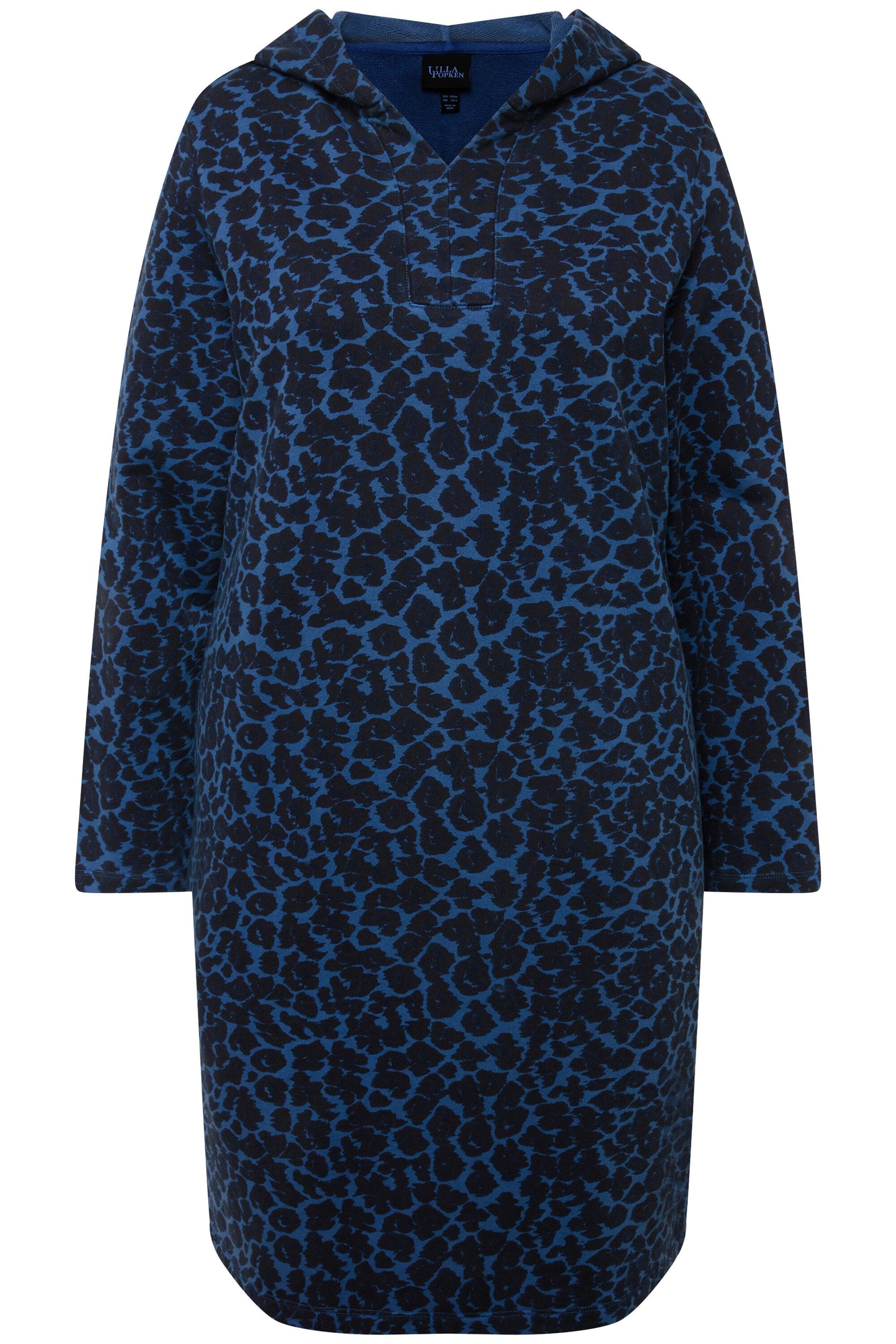 Midikleid Sweatkleid Hoodie Leomuster offenkantig Langarm