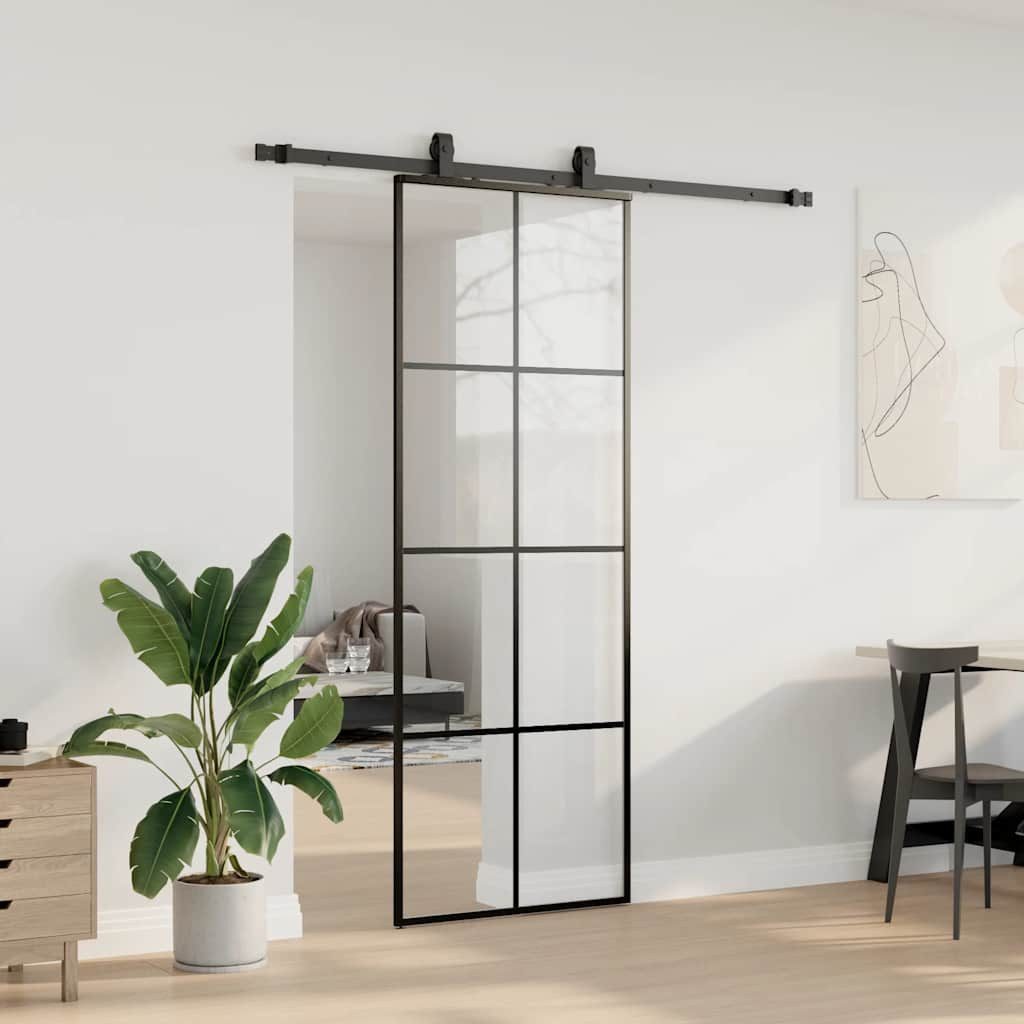 Thumbnail - vidaXL Schiebetür Schiebetür mit Beschlag Schwarz 76x205 cm ESG-Glas
