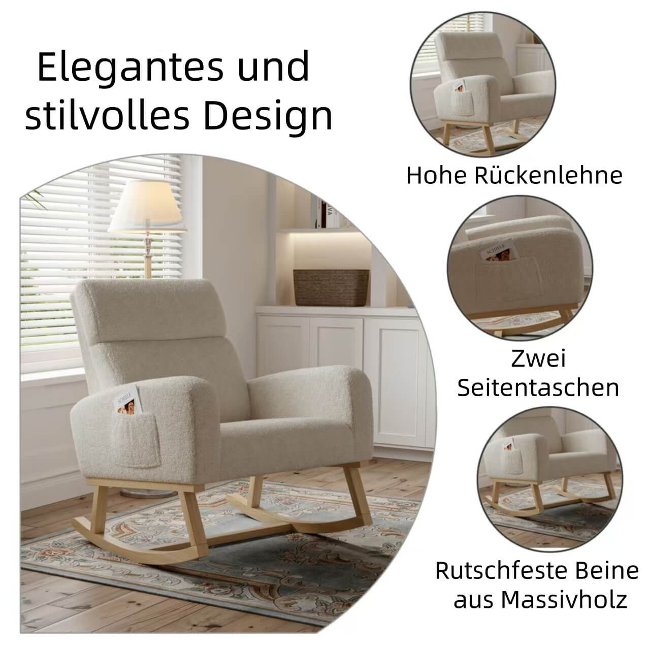 Furnishings Home Schaukelstuhl Sessel Polsterstuhl Freizeitstuhl (Set), aus Holz