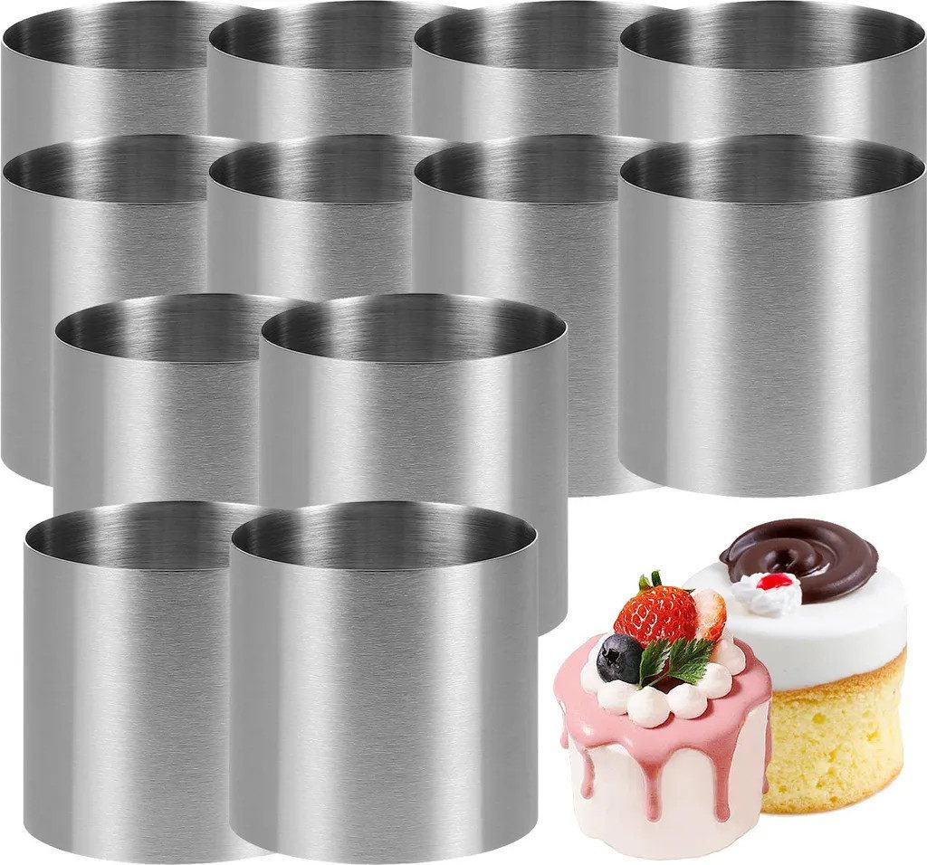 DOPWii Obstkuchenform Kuchenringe,Mousse-Kuchenform,Edelstahl-Kuchen-Dessert-Backzubehör, (12-tlg), 12 Stück, 6 cm Durchmesser, für Familienfeiern, Geburtstagsfeiern
