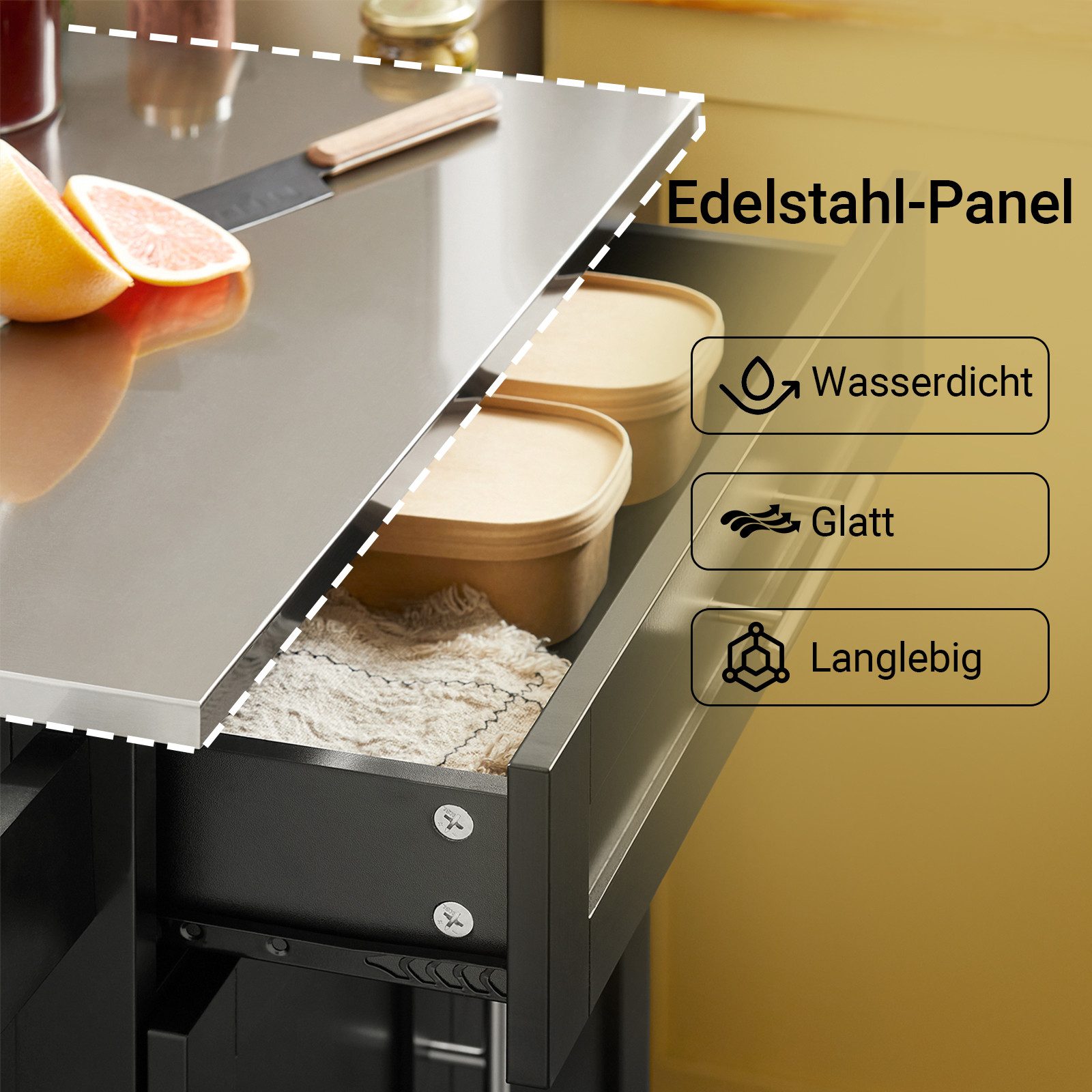 SoBuy Küchenwagen FKW110, Küchenregal Küchenwagen mit Arbeitsplatte Regal Küche, Servierwagen Beistellwagen Rollwagen mit Tür und Schublade – Bild 4 von 5