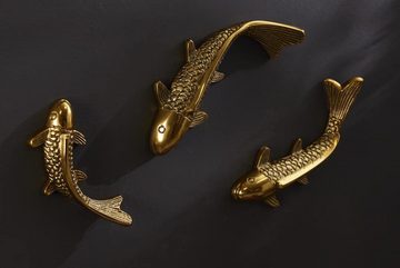 LebensWohnArt Dekoobjekt Maritime Wanddeko 3er Set Koi Karpfen 25cm gold Fische Metall