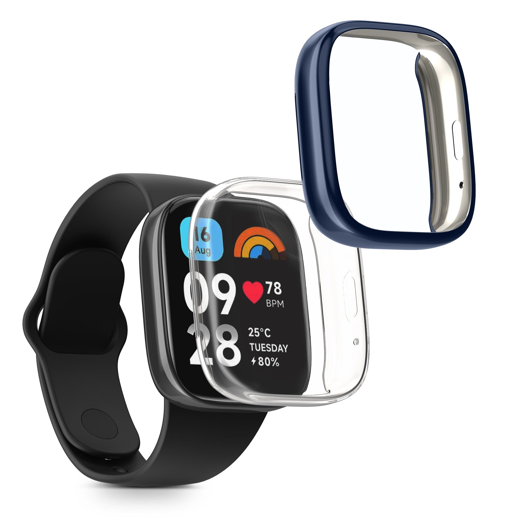 kwmobile Smartwatch-Hülle 2x Silikon Hülle für Xiaomi Redmi Watch 3 Active, Schutzhülle Fullbody Display Cover Set aus Silikon