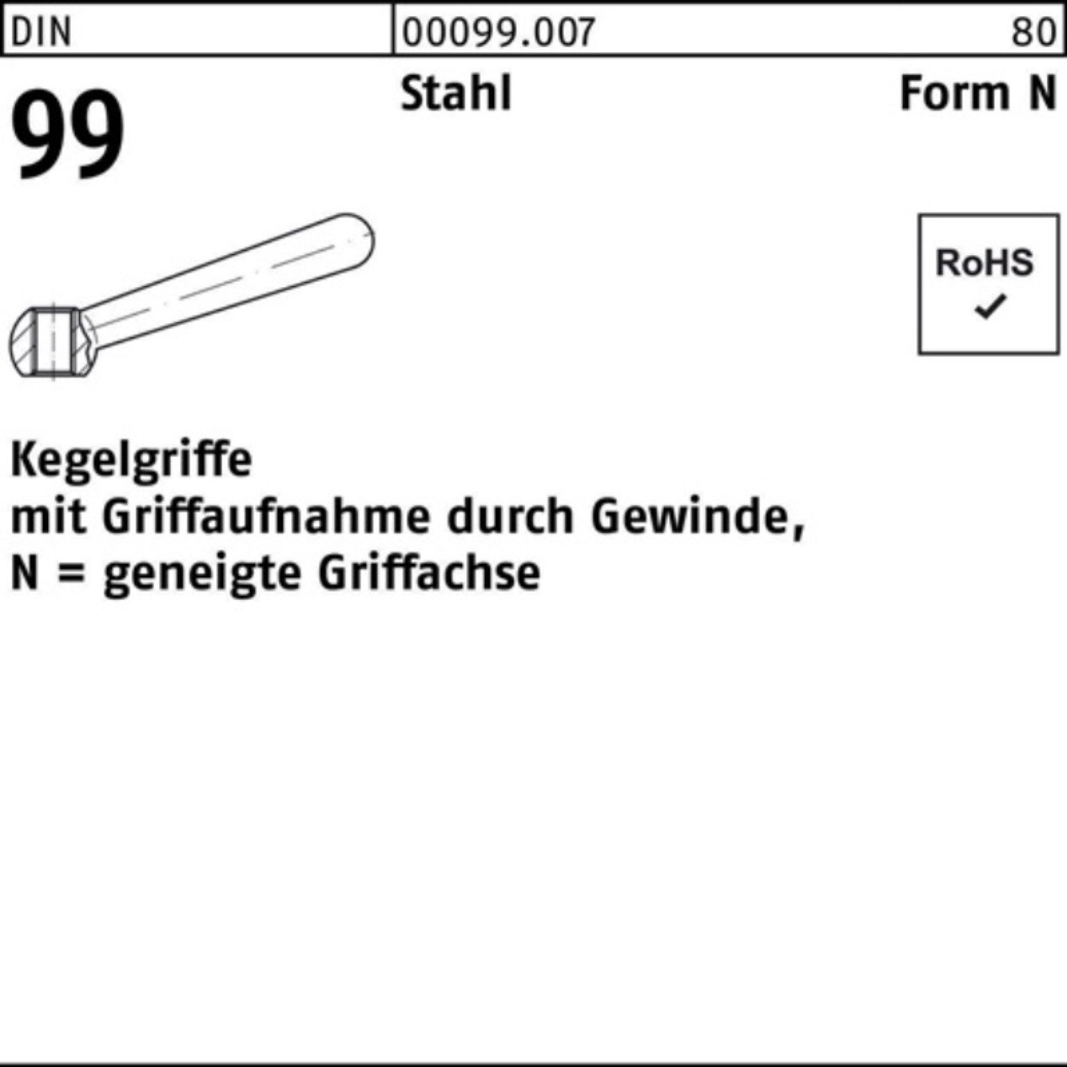 Reyher Griff 100er Pack Kegelgriff DIN 99 N 80 M10 Stahl geneigte Griffachse 1 Stü