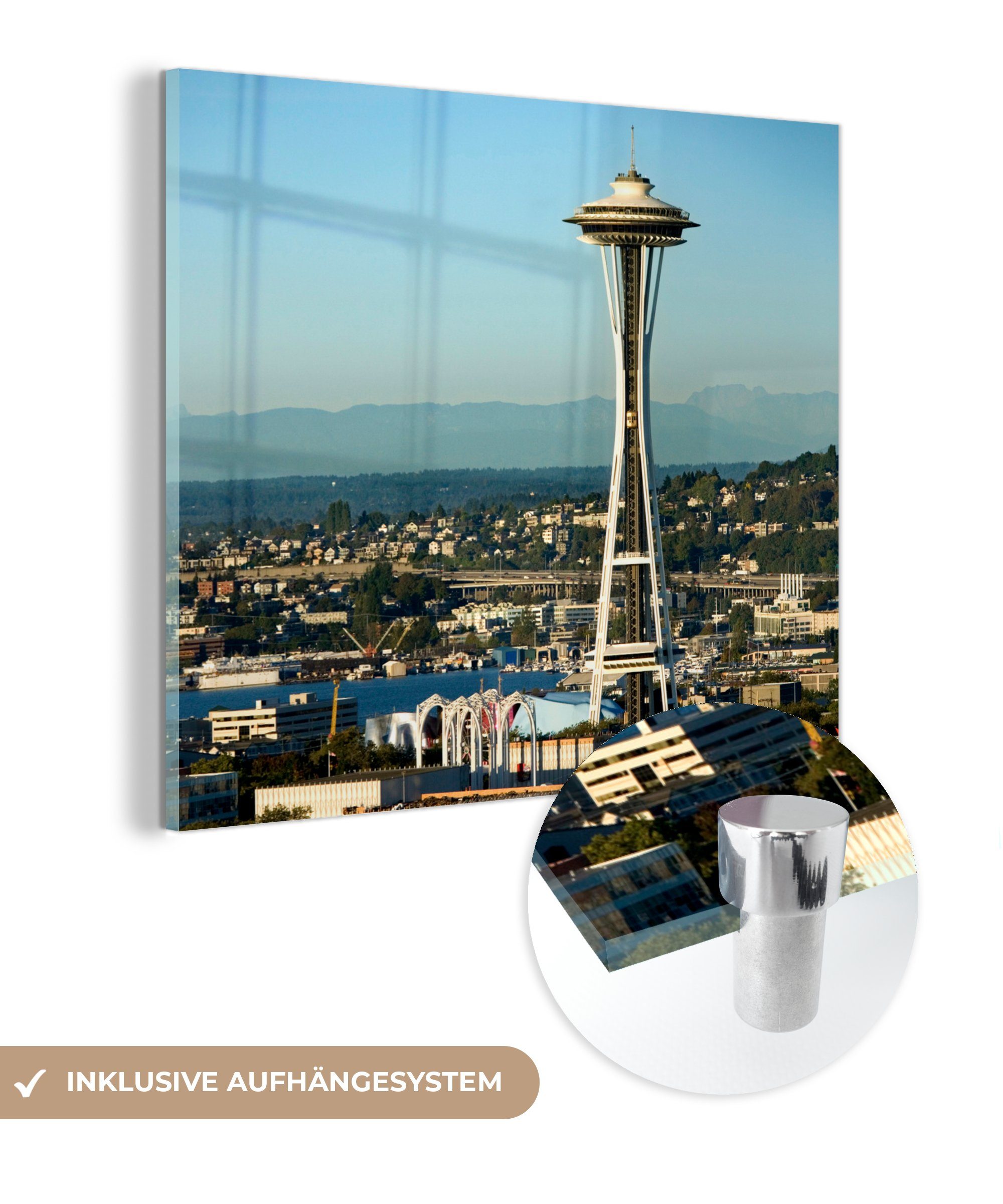 Seattle, Bilder Wandbild in Wanddekoration Needle (1 - Glas Glas St), - Glasbilder - Acrylglasbild auf Space auf Foto MuchoWow