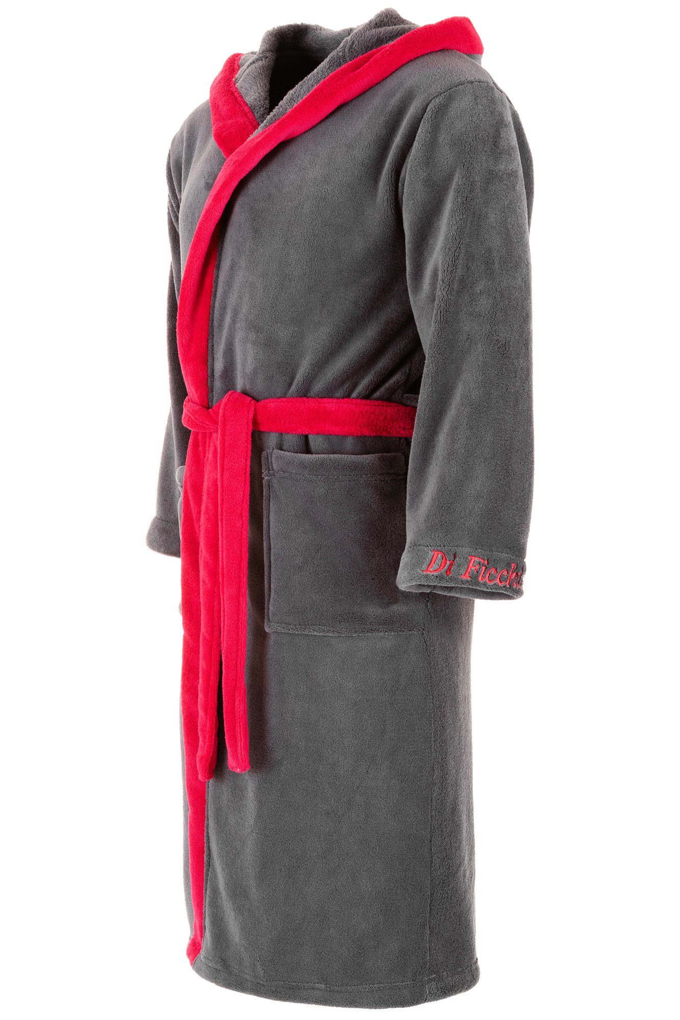 Di Ficchiano Bademantel Di Ficchiano Herren Bademantel MONZA mit Kapuze, wadenlang, Polyester, Weitenverstellung, Bindegürtel