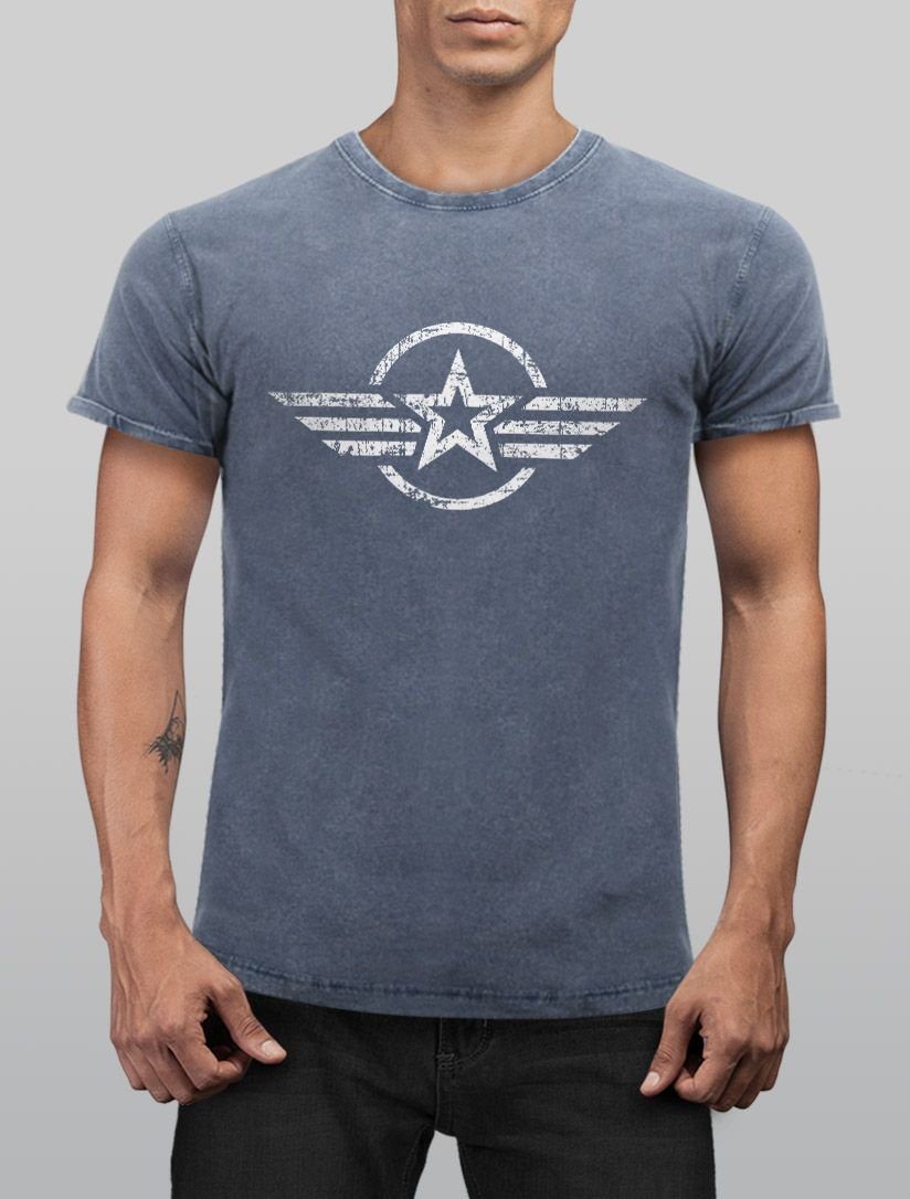 Neverless Print-Shirt Herren Vintage Shirt Airforce günstig online kaufen