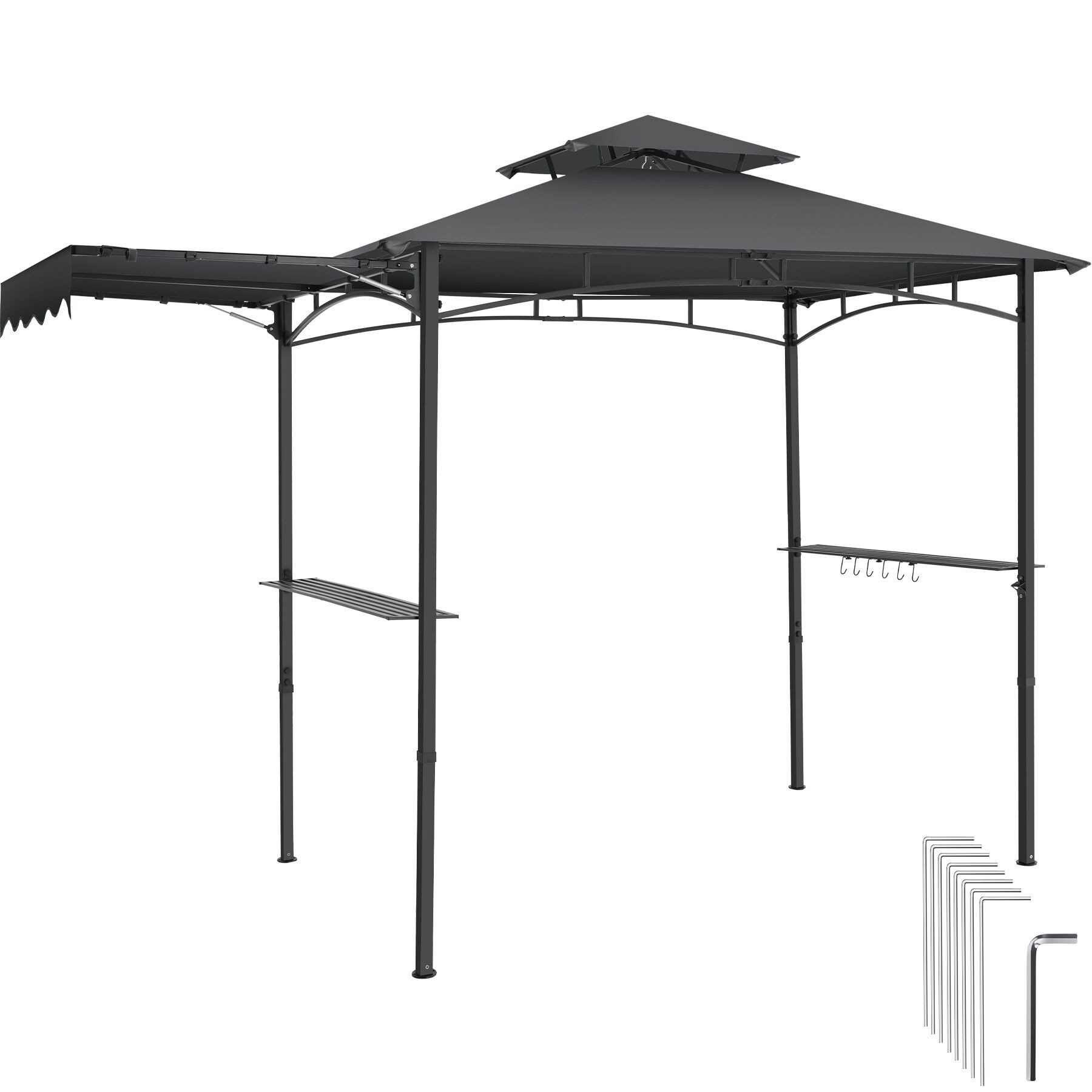 tectake Pavillon Grillpavillon - Maracaibo - Wetterfest mit Belüftungsdach, mit 2 Seitenteilen, (316 x 150 x 250 cm, Komplettset), Doppeldachsystem, Flaschenöffner am Gestell