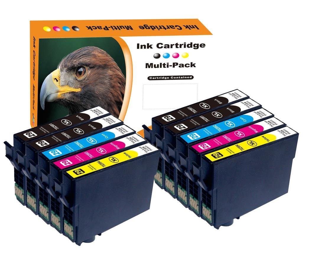 D&C Kompatibel Epson Erdbeere, 10-Farben 2x Tintenpatrone 29XL Multipack Schwarz, (4x