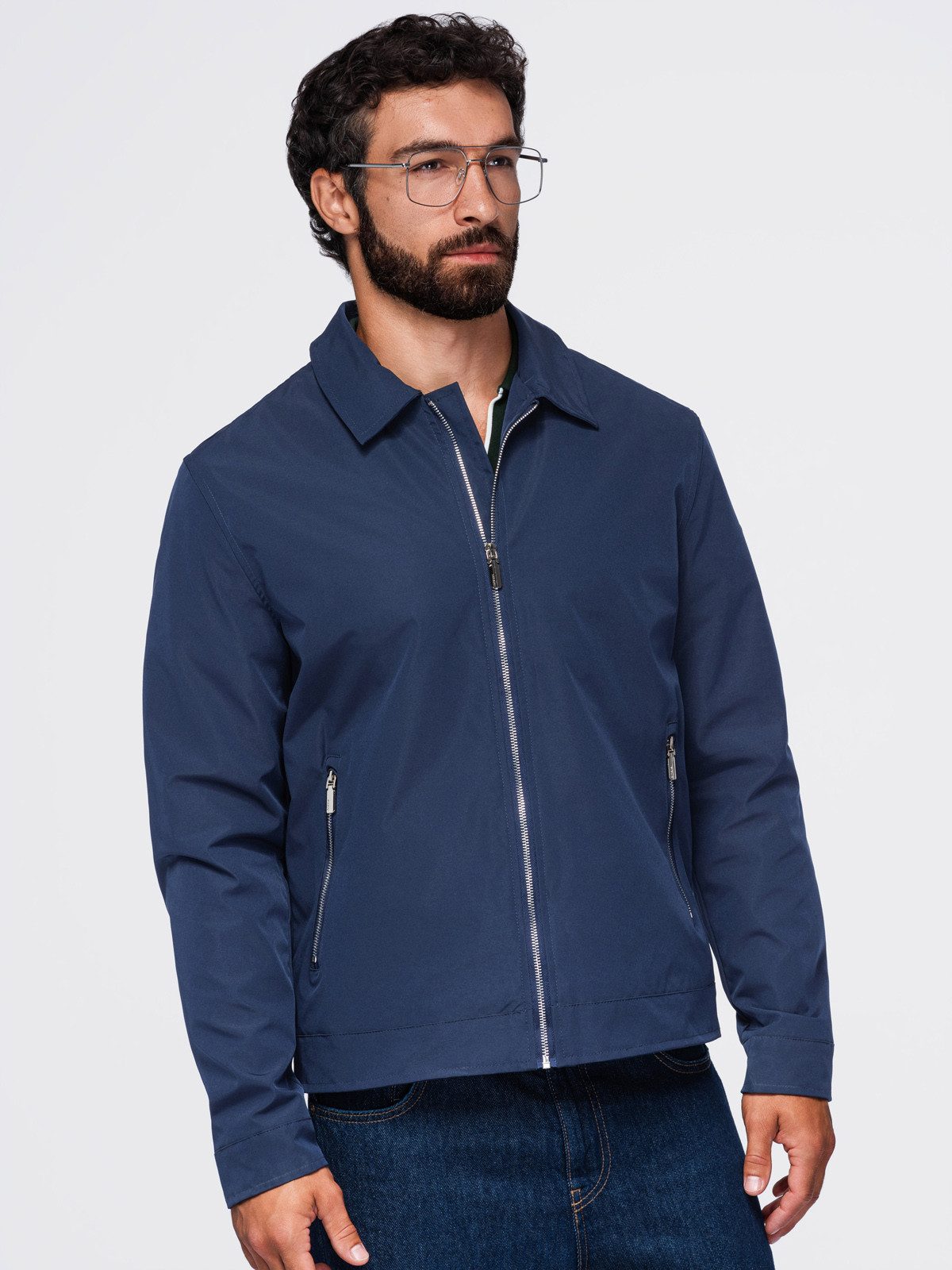 OMBRE Bomberjacke Herren Bomberjacke mit klassischem Kragen Navy L (kein Set, 1-St) in Unifarbe