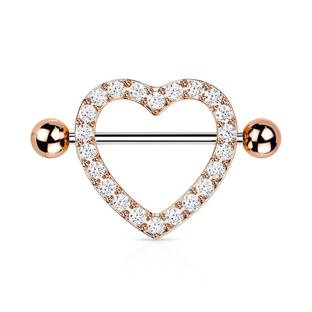 viva-adorno Brustwarzenpiercing Herz Zirkonia Nippelpiercing Brustpiercing, Barbell Kristall Steine
