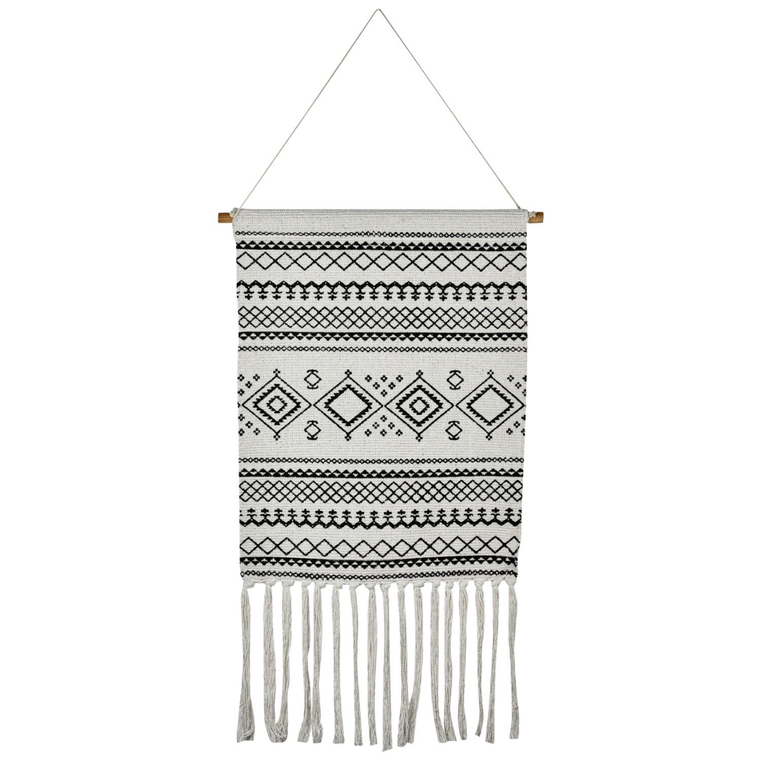 Marrakesch Orient & Mediterran Interior Wandteppich Wanddekoration Calegora im Boho-Design aus Baumwolle, in Schwarz 85 cm, Höhe: 850 mm, Handarbeit