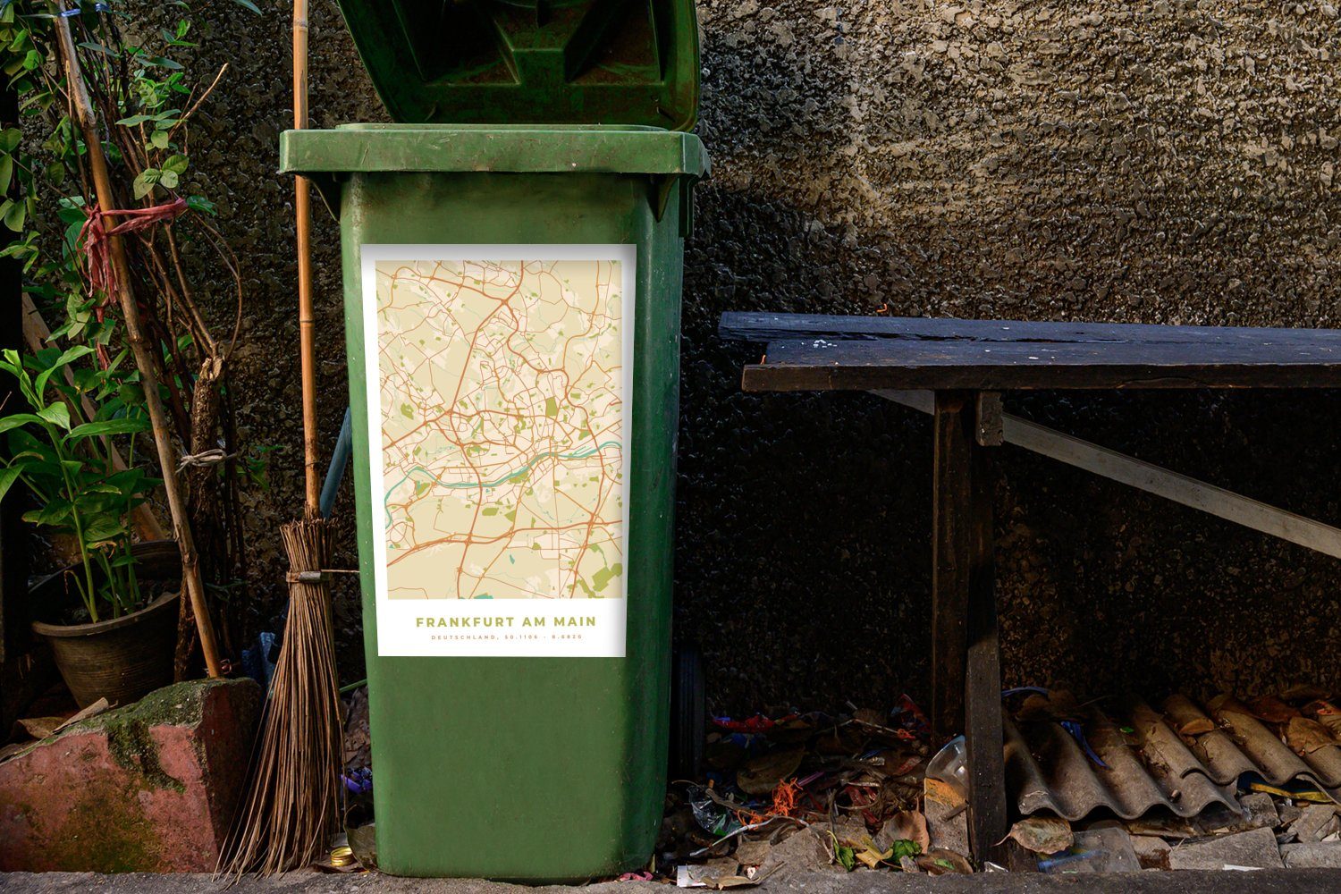 MuchoWow Wandsticker Stadtplan - am Frankfurt St), Mülleimer-aufkleber, Vintage Container, - Mülltonne, Sticker, Abfalbehälter - (1 Karte Main