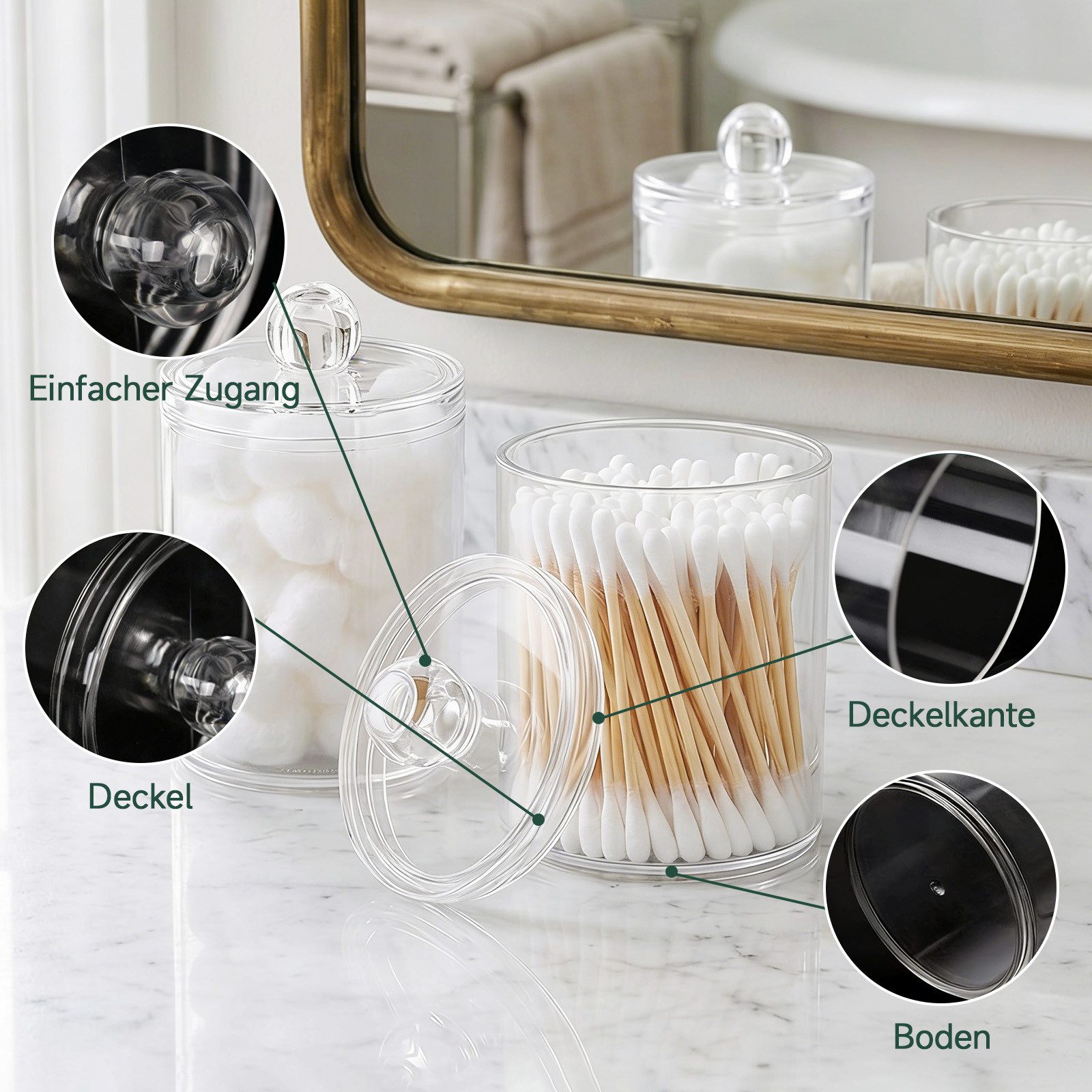 MOPUEA Wattestäbchen 8 St Wattestäbchen Behälter Schminktisch Badezimmer Organizer, 8-St., Abnehmbarer Deckel für komfortable Reinigung