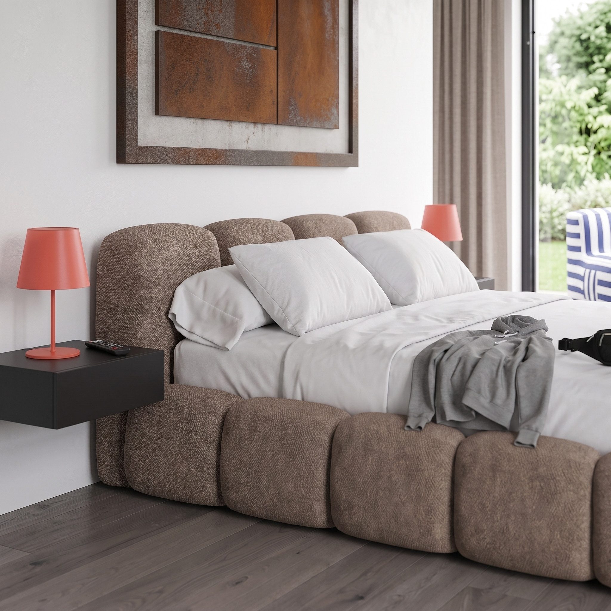 Muffo Polsterbett SUENO Metalllattenrost, Bettkasten, Chenille-Stoff (Ein Doppelbett 140x200 / 160x200 / 180x200 / 200x200 cm), mit Kopfteil Frei Verwendungsste – Bild 3 von 5