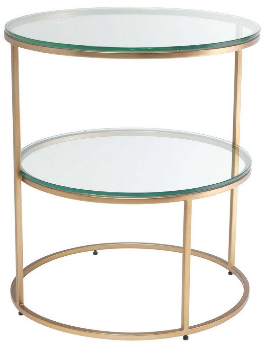 Casa Padrino Beistelltisch Luxus Beistelltisch Messingfarben Ø 50 x H. 57 cm - Runder Edelstahl Tisch mit gehärteten Glasplatten - Luxus Qualität