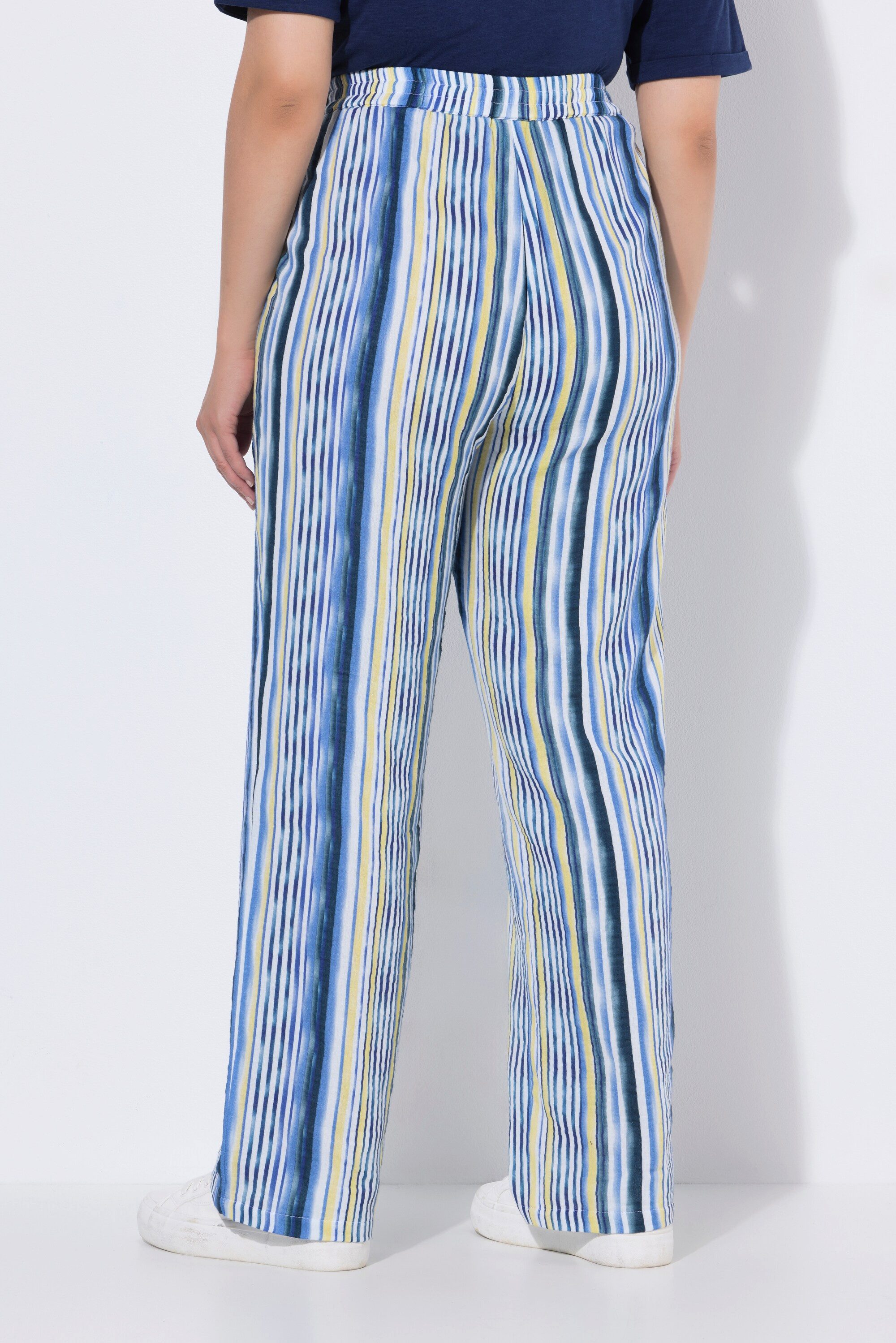 Ulla Popken Funktionshose Musselin-Hose Rose Streifen weites Bein