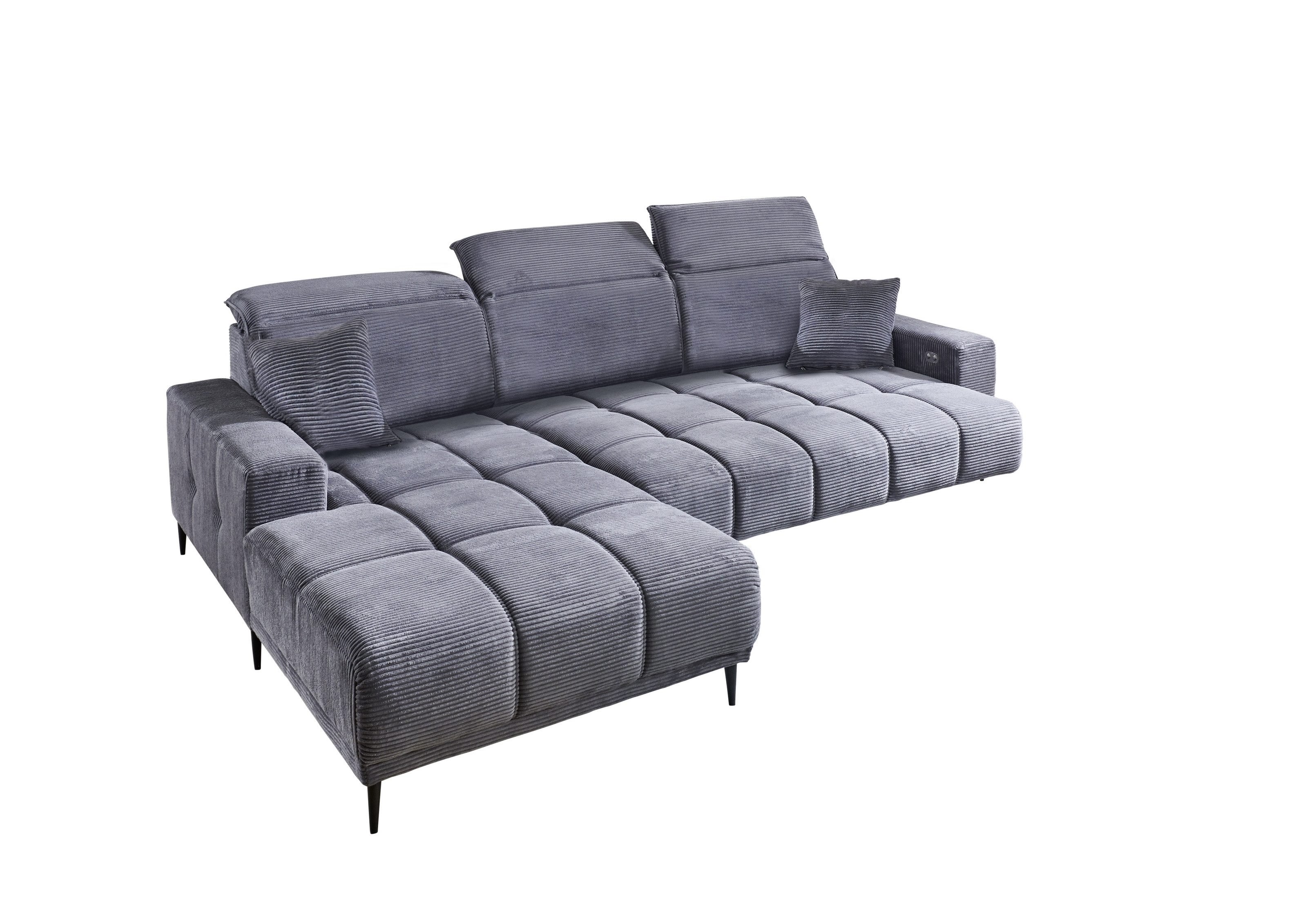 Iwaniccy Wohnlandschaft elektr. Sitzverstellung, Federkern, dunkelgrau - 286x107x195 (BxHxT)