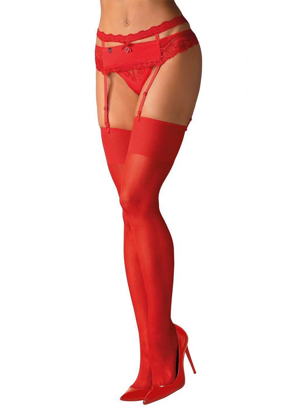 Obsessive Strapsstrümpfe Transparente Straps-Strümpfe - rot (1-Paar) transparent