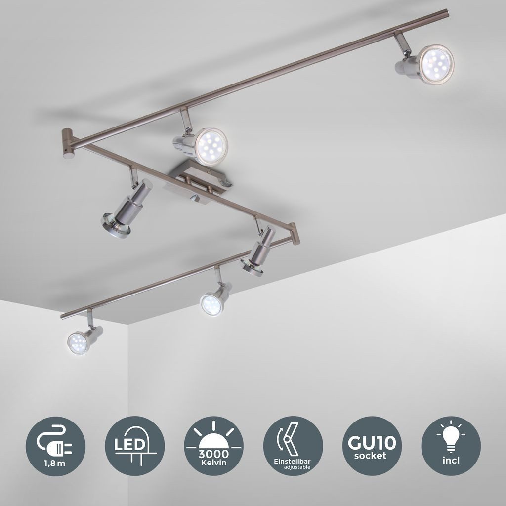 B.K.Licht Deckenleuchte moderne LED Deckenlampe 6-flammig 180cm Metall matt-nickel - BKL1207, LED wechselbar