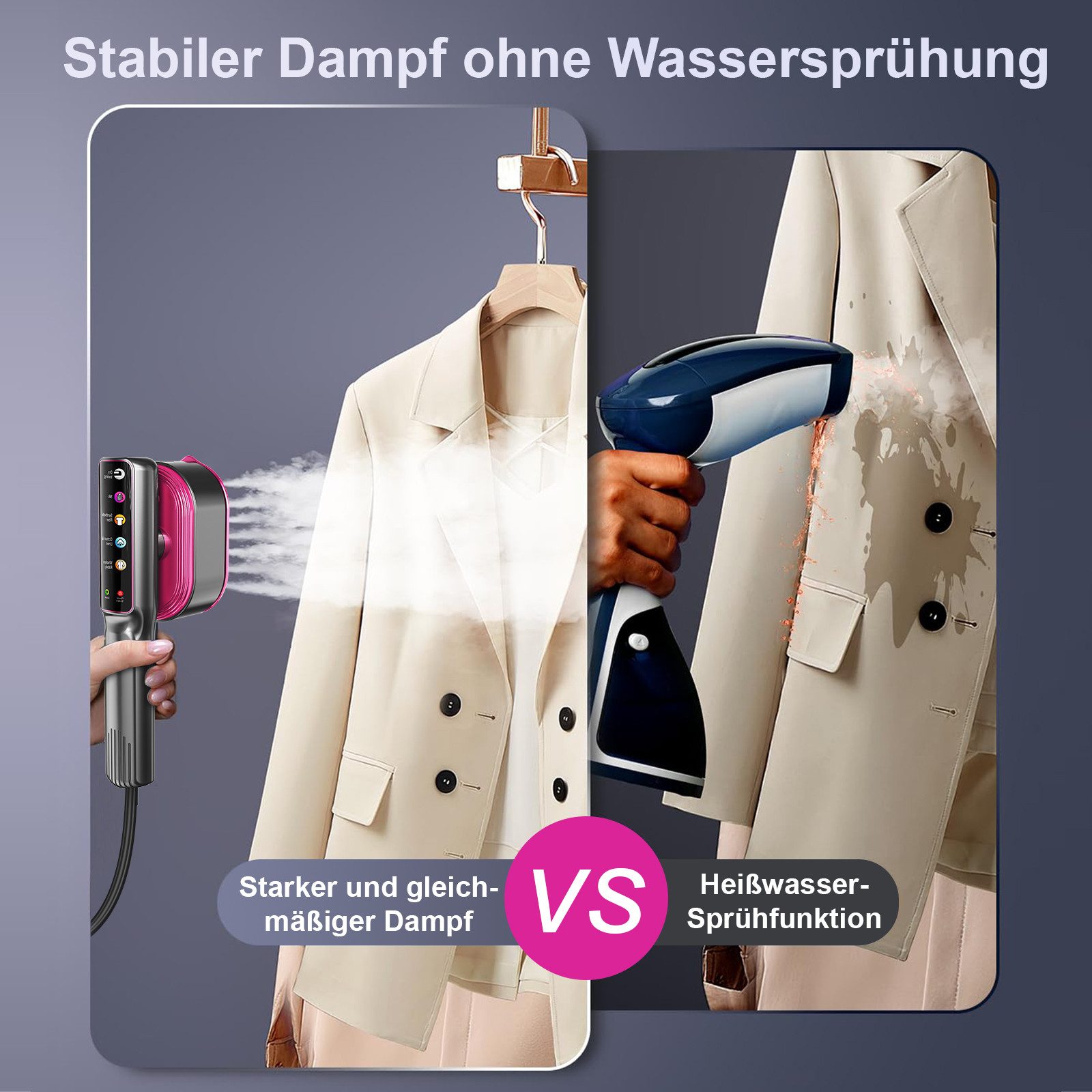 AOMIAO Dampfbügeleisen für Kleidung, Dampfglätter 110ml Wassertank, Aufheizung in 20 Sekunden, 1200 W, Reisebügeleisen, 4 Stoffmodi, LCD-Display, Trocken- & Dam – Bild 5 von 5