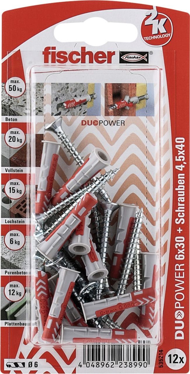 Thumbnail - fischer Schrauben- und Dübel-Set Fischer Dübel-Set Duopower 6.0 x 30 mm - 12 Stück