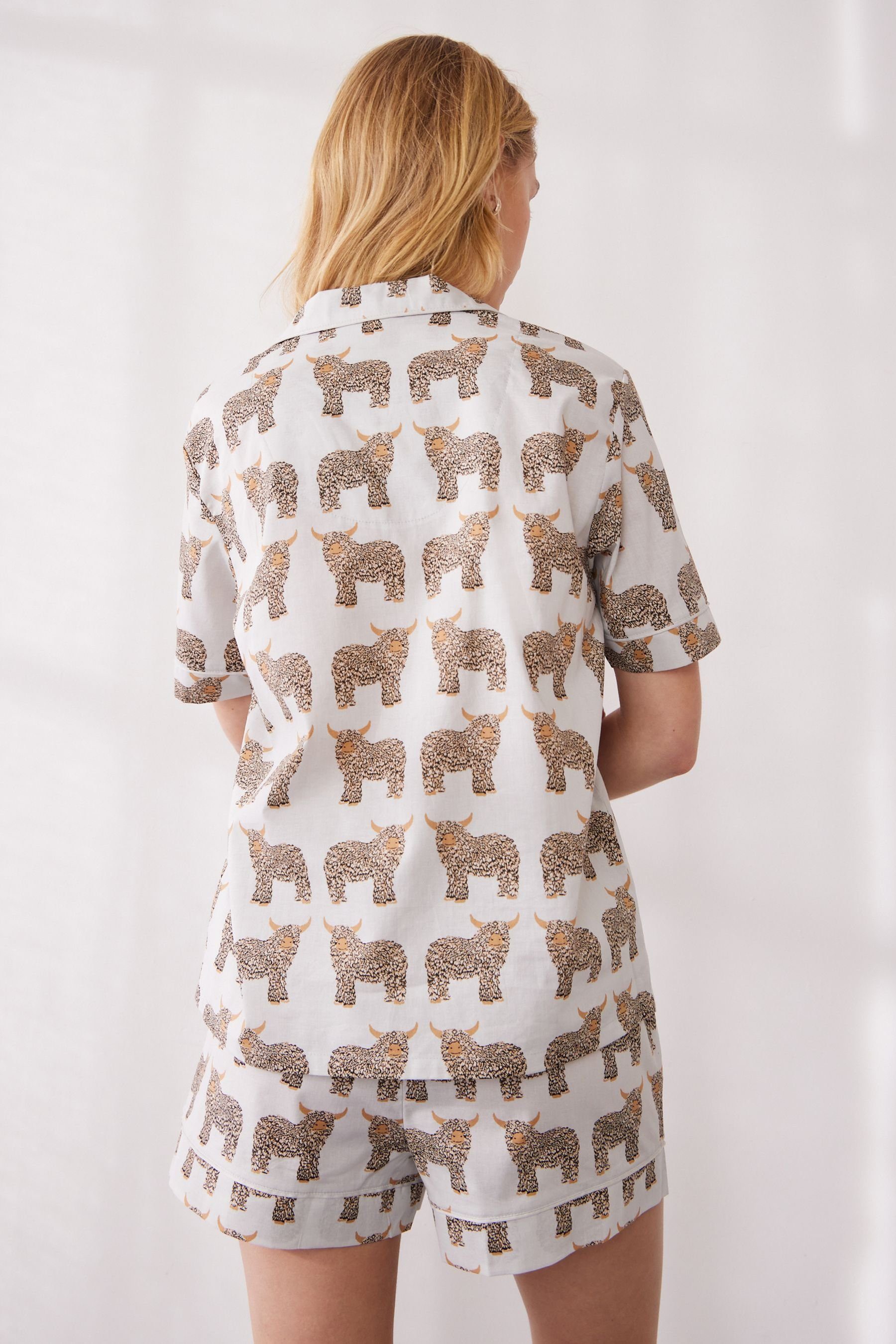 Next Pyjama Kurzärmliges (2 Pyjamaset mit Cow tlg) Grey Hamish Knopfleiste