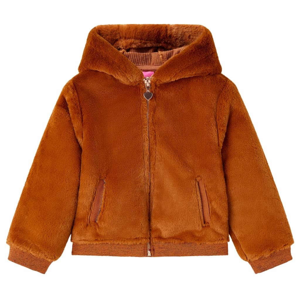 vidaXL Kapuzentop Kinder-Kapuzenjacke Kunstpelz Cognac 116