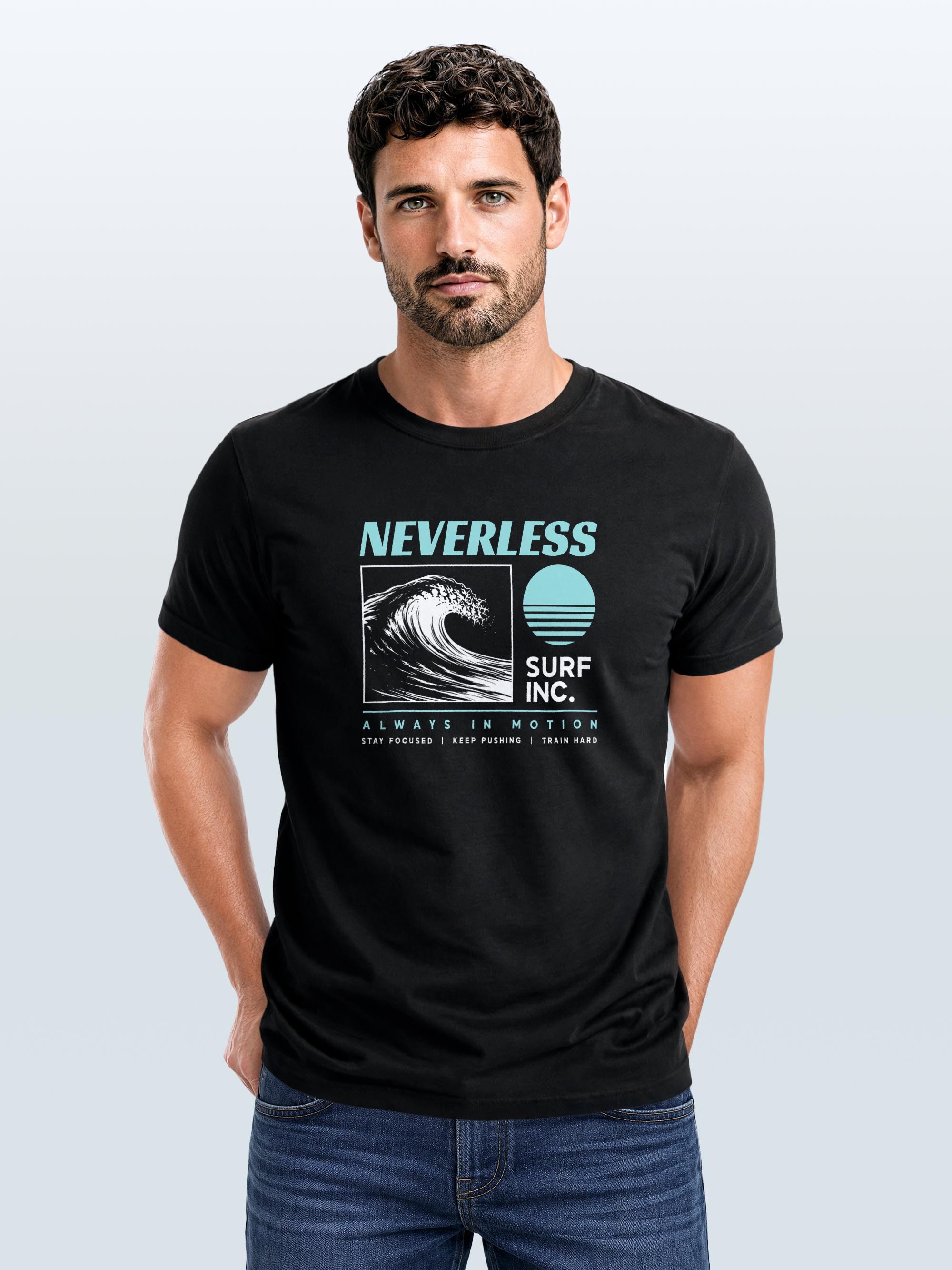 Neverless Print-Shirt Herren T-Shirt Frontprint - Design Surf inc wave - Baumwollshirt mit Print