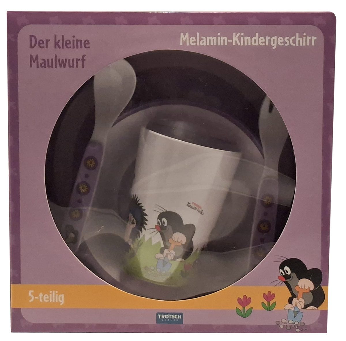 Trötsch Verlag Kindergeschirr-Set Trötsch Der kleine Maulwurf Kindergeschirr-Set Lila 5-teilig aus Melam, 1 Personen, Melam