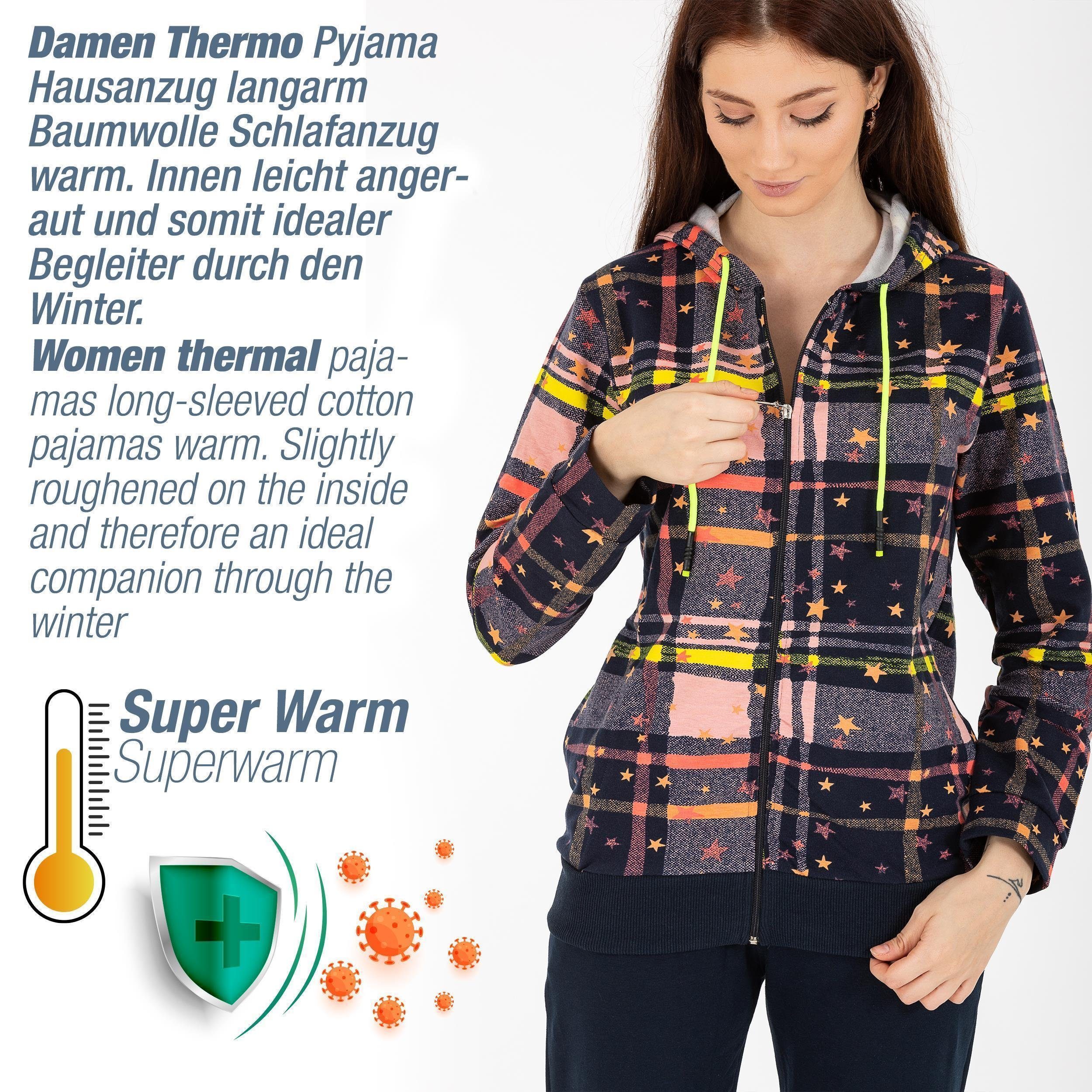 LOREZA Hausanzug Trainingsanzug - Thermo - Kariert Kapuze (Set, 2 tlg)