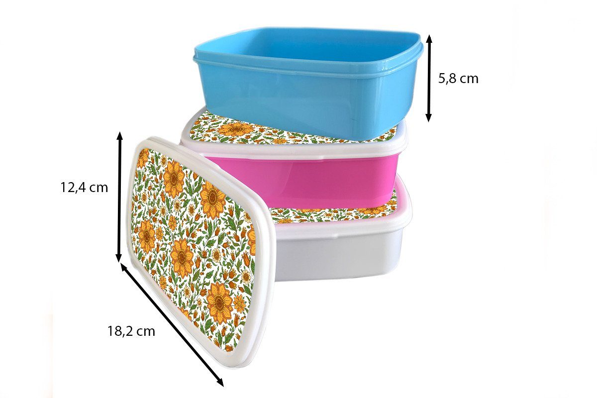Brotdose, und Erwachsene, Jungs und für Kinder Orange Kunststoff, Design, - Brotbox Mädchen (2-tlg), MuchoWow weiß Lunchbox Blumen für -