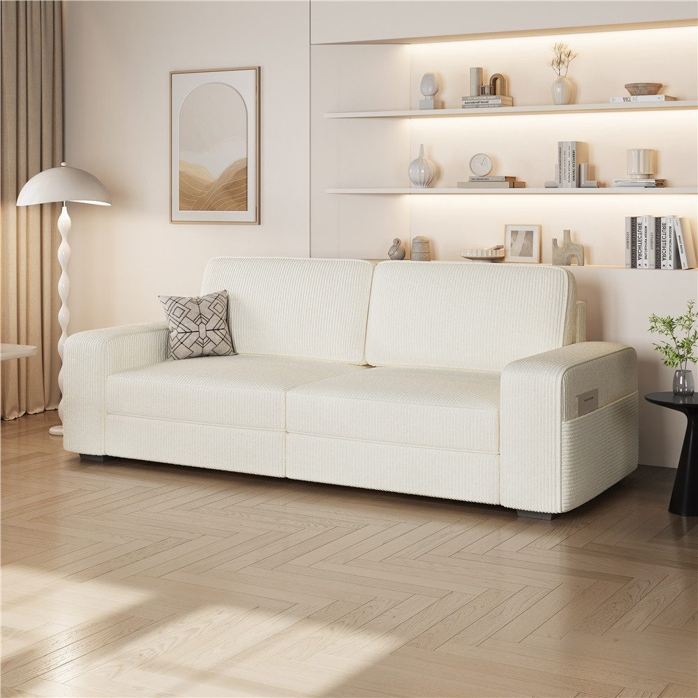 Yaheetech Schlafsofa Zweisitzer-Sofa Polstersofa aus Cordstoff, Breite Sitzfläche für Wohnzimmer/Schlafzimmer/Spielzimmer