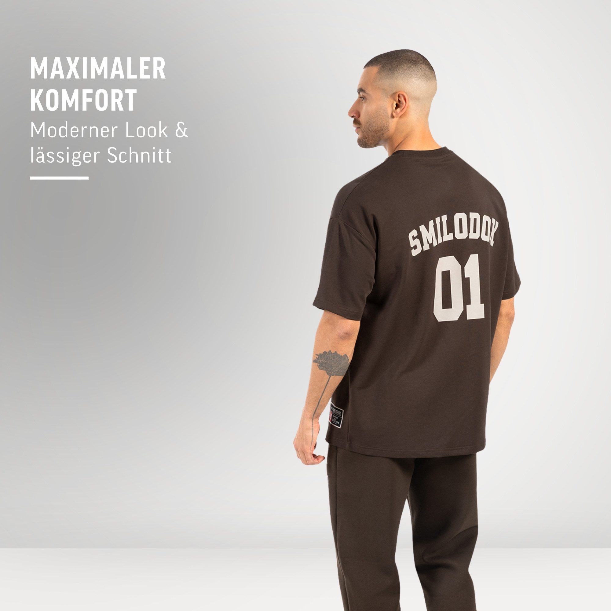 Smilodox T-Shirt Rayk, Locker geschnittenes Oversize Shirt mit auffälligem Backprint Logo auf der Brust und Rundhalsausschnitt für Moderne Streetwear Looks