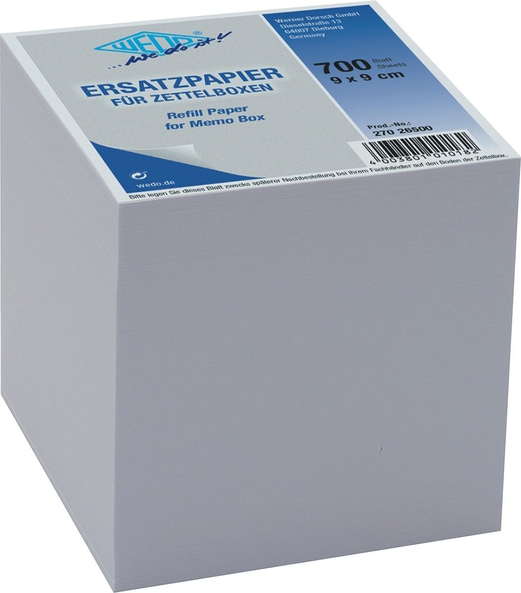Notizzettel Zettelbox Ersatzpapier 9x9cm weiß