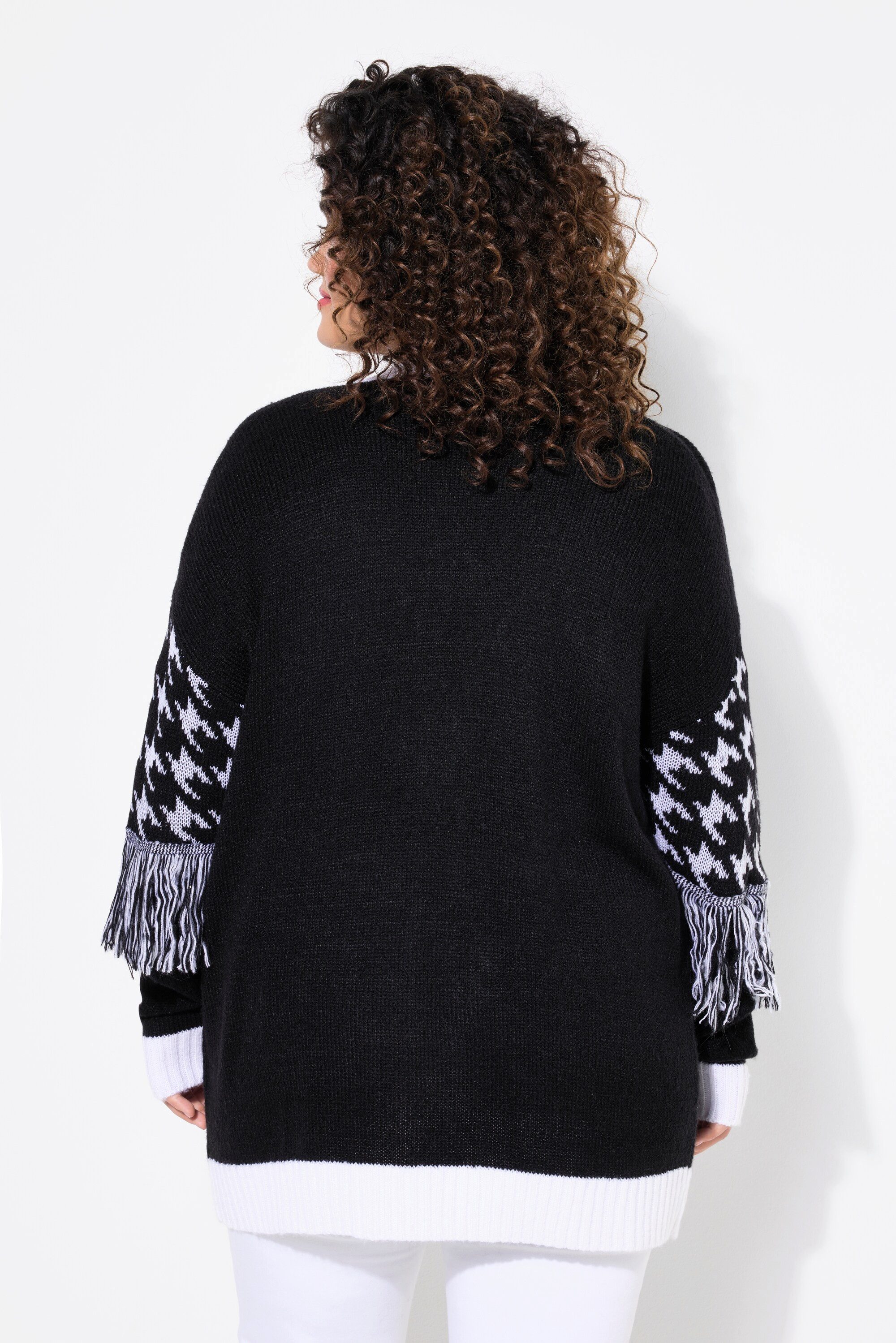 Angel of Style Strickjacke Strickjacke oversized Hahnentritt Fransen Langarm