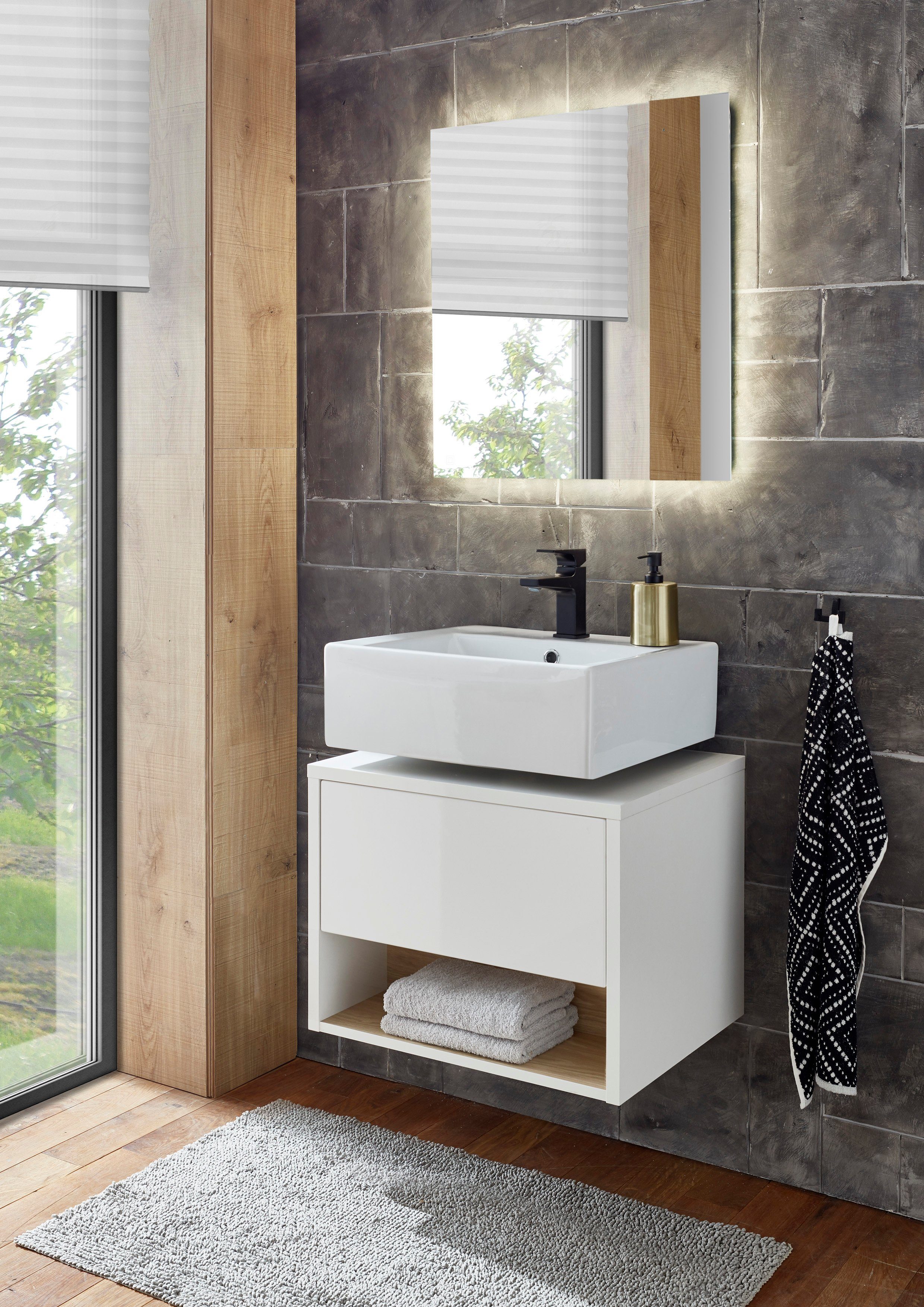 Home affaire Waschbeckenunterschrank Studio Line, Badschrank in Hochglanz Weiß, Waschtisch in zwei Farben verfügbar, ausreichend Stauraum – Bild 5 von 5