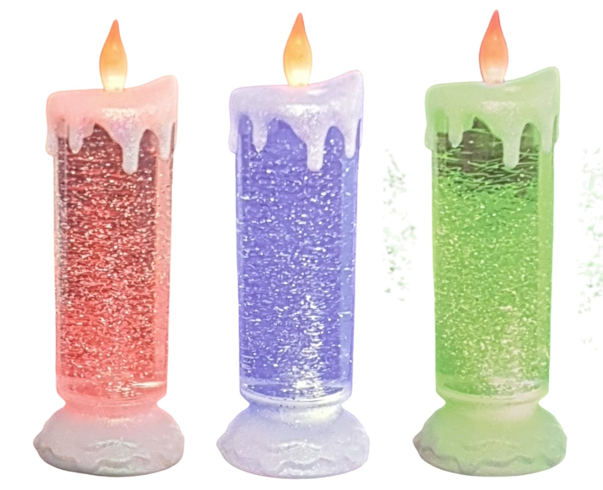 LED-Weihnachtskerzen Mit Glitzer-Farbwechsel – Flammenlos, 27,5 X 8 Cm, Blau, Für Tisch & Schreibtisch – USB Oder Batterie