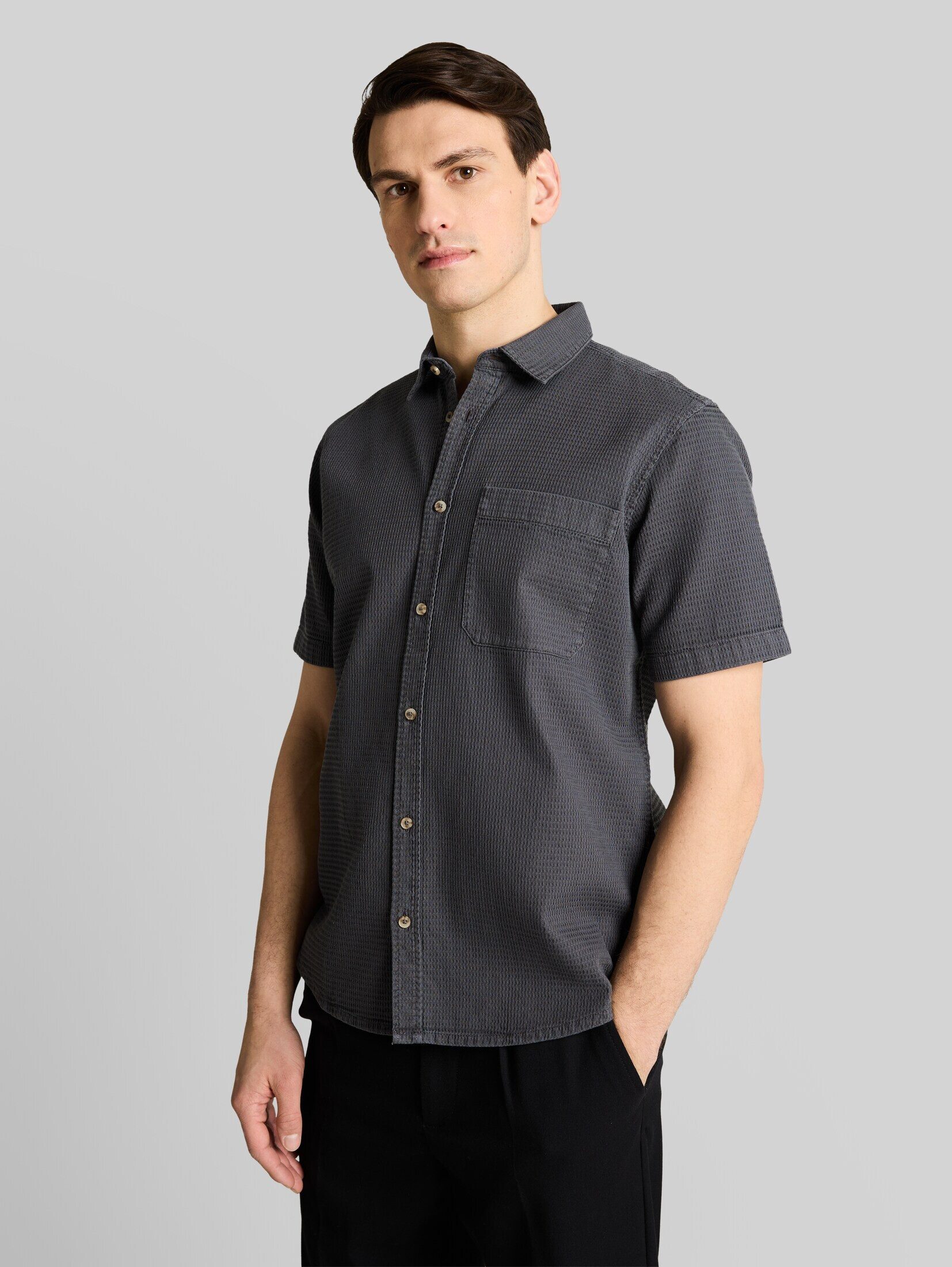 TOM TAILOR Langarmhemd Blusen & Shirts Regular Fit Kurzarmhemd mit Waffelstruktur