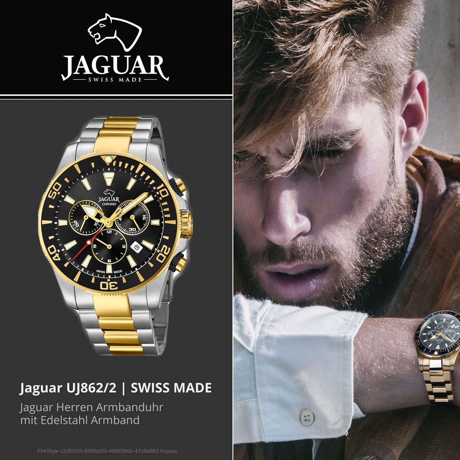 JAGUAR Quarzuhr Jaguar Herren Uhr J862/2 Edelstahl, (Chronograph), Herren Armbanduhr rund, Edelstahlarmband silber, gold, Sport