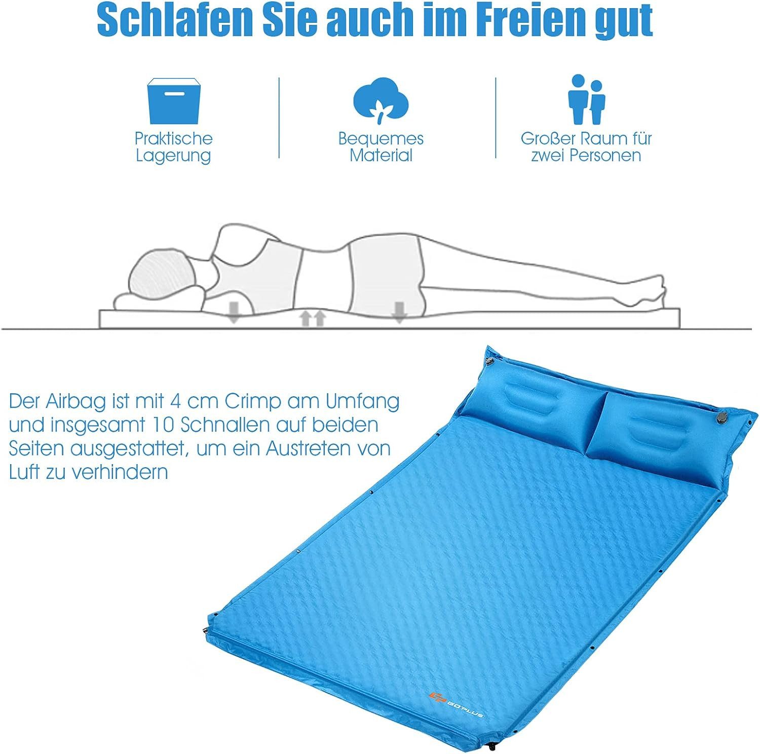 KOMFOTTEU Isomatte Schlafmatte Selbstaufblasend, Campingmatte für 2 Personen, mit Kissen, 186 x130 cm